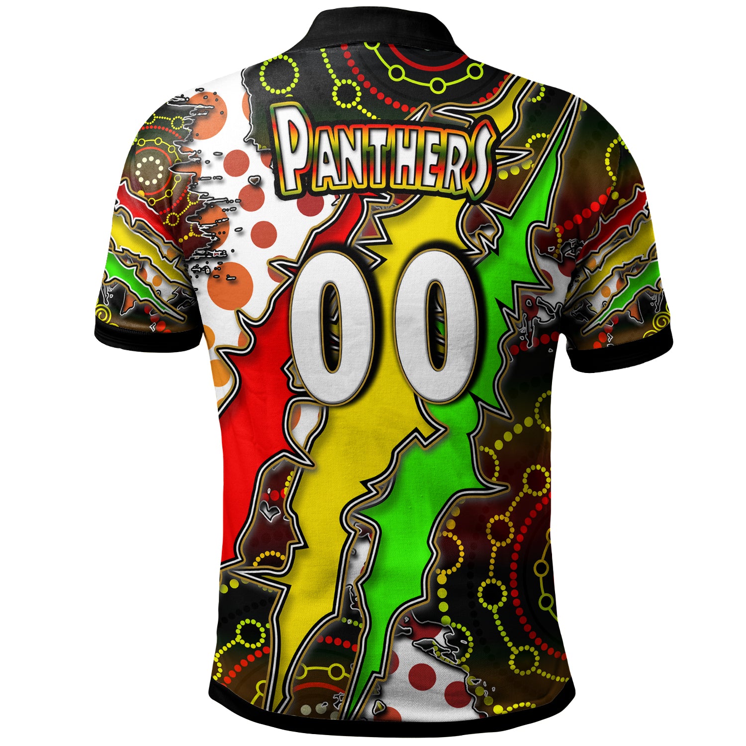 Panthers Rugby Polo Shirt - Custom Panthers Rugby NRL Grand Final Aboriginal Art Personalised Player And Number Polo Shirt - Vibe Hoodie Shop