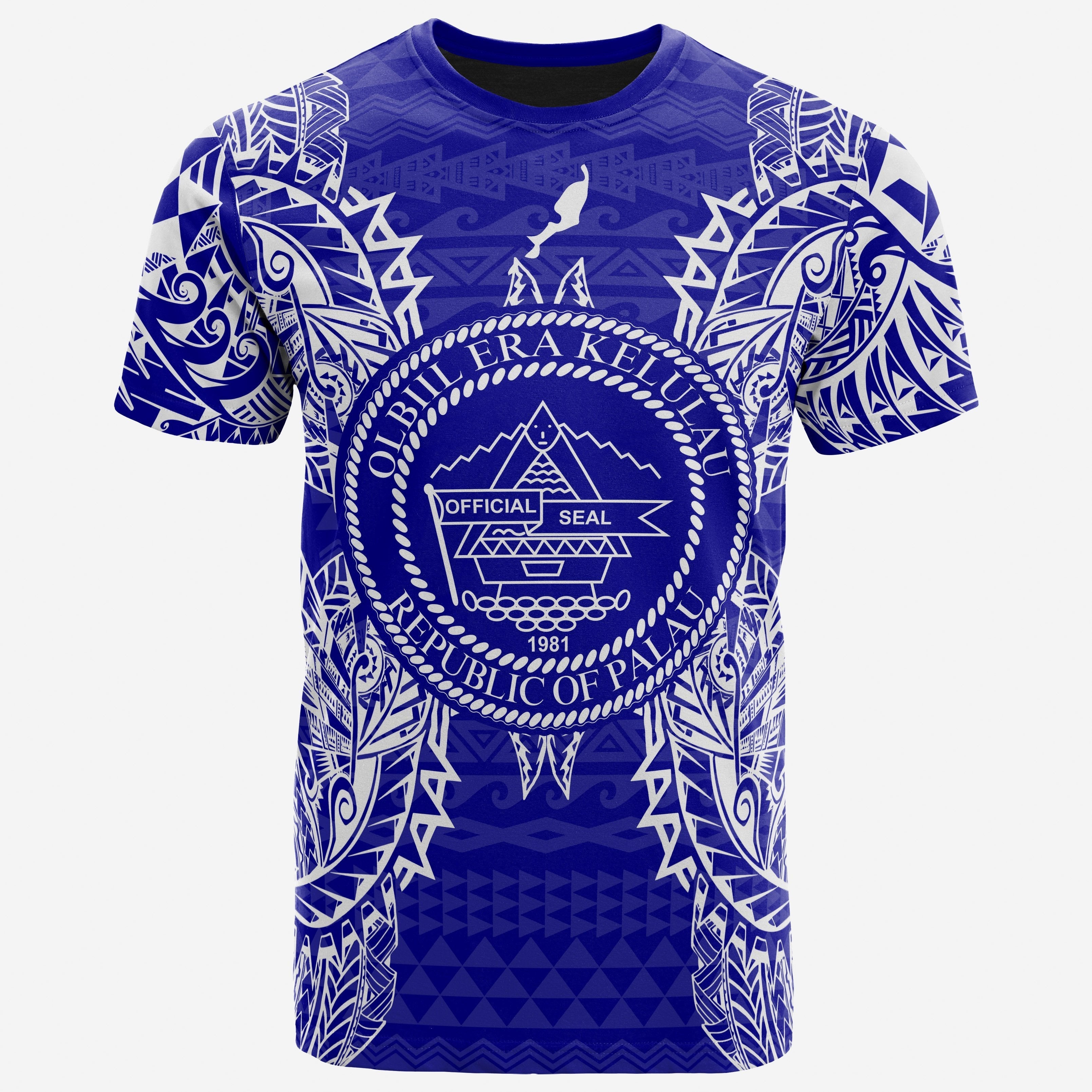 Vibe Hoodie Palau All T shirt - Palau Seal Map Polynesian Tattoo Blue - Vibe Hoodie Shop