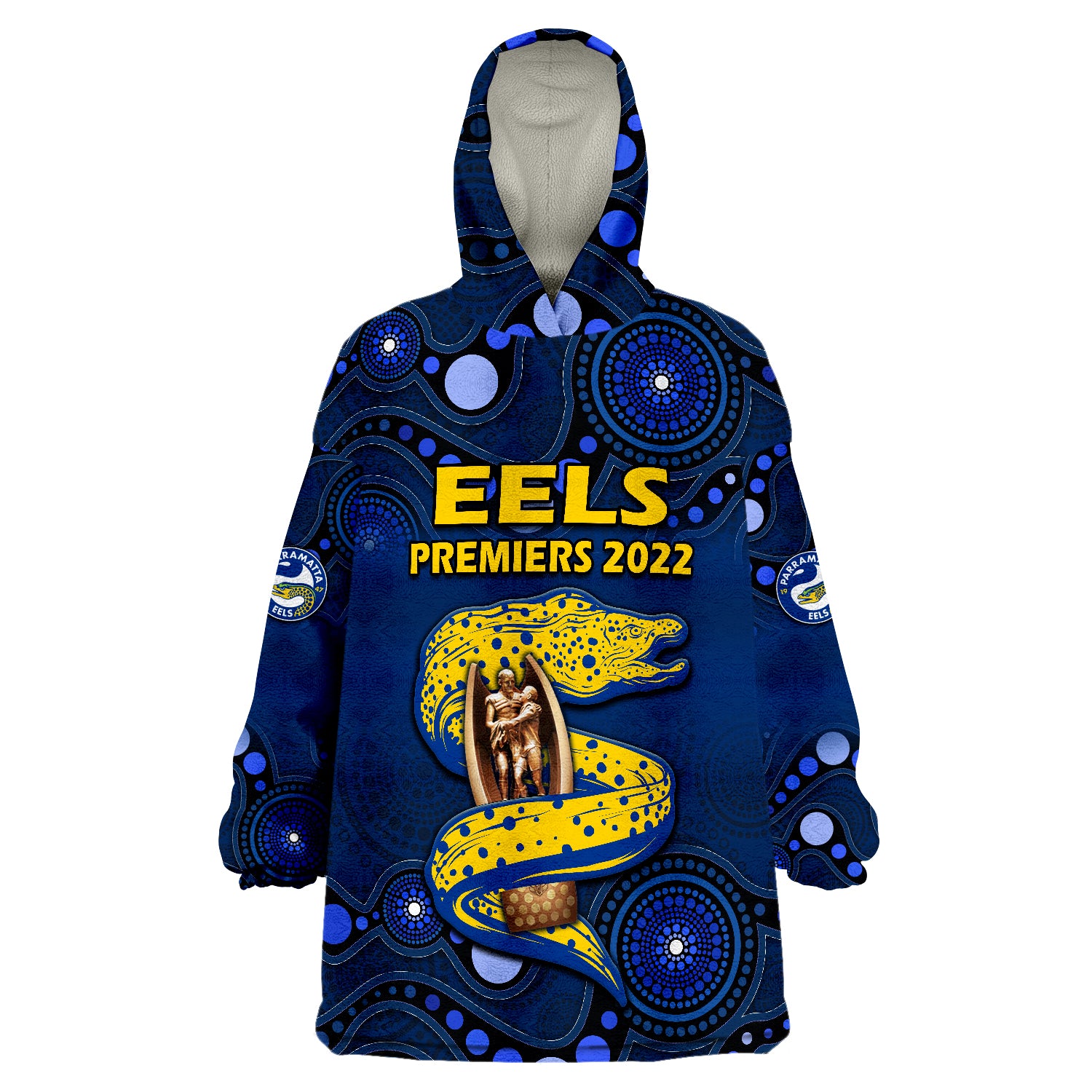 Parramatta Eels Rugby Premiers 2022 Eels Champion Aboriginal Dot Blue Style Wearable Blanket Hoodie - Vibe Hoodie Shop