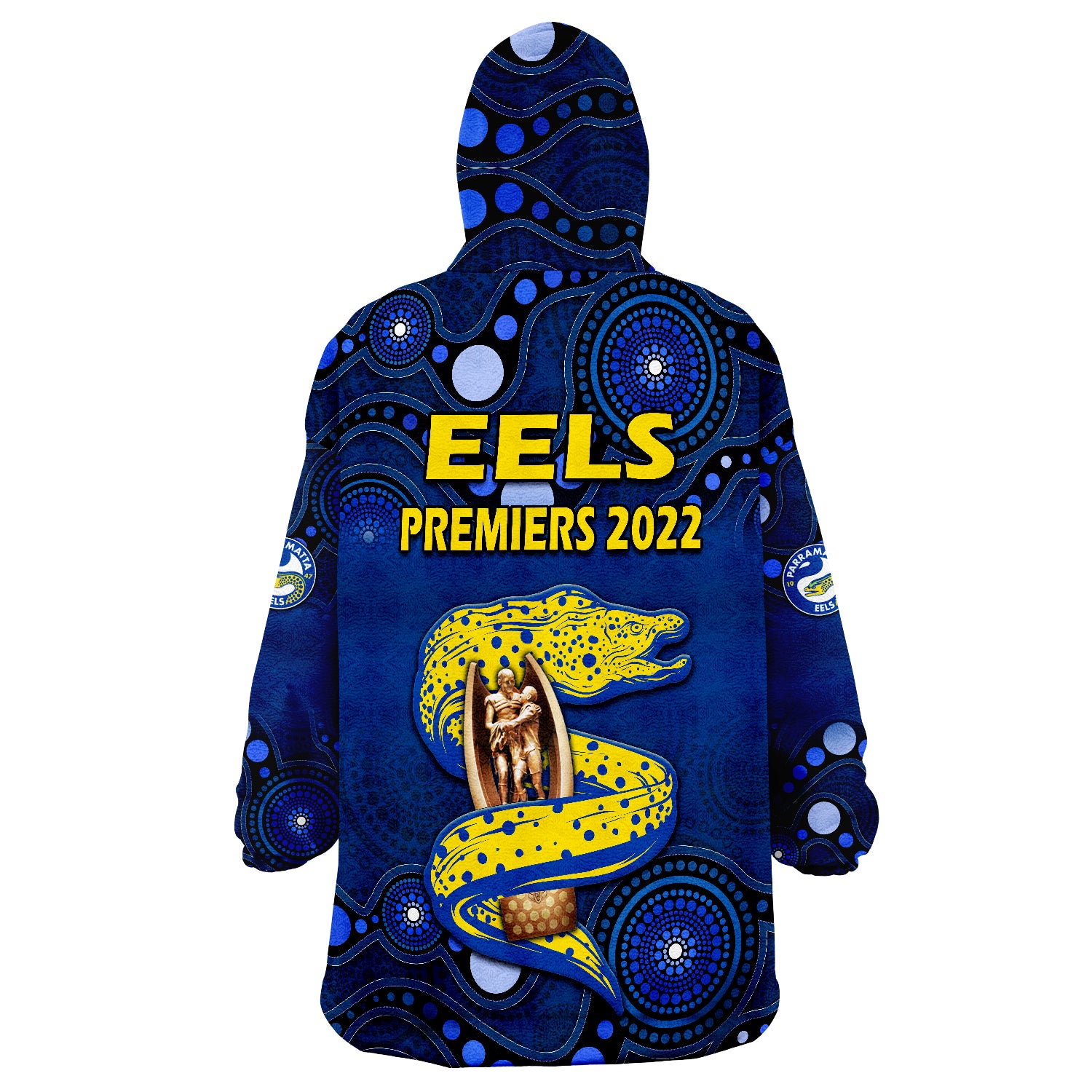 Parramatta Eels Rugby Premiers 2022 Eels Champion Aboriginal Dot Blue Style Wearable Blanket Hoodie - Vibe Hoodie Shop