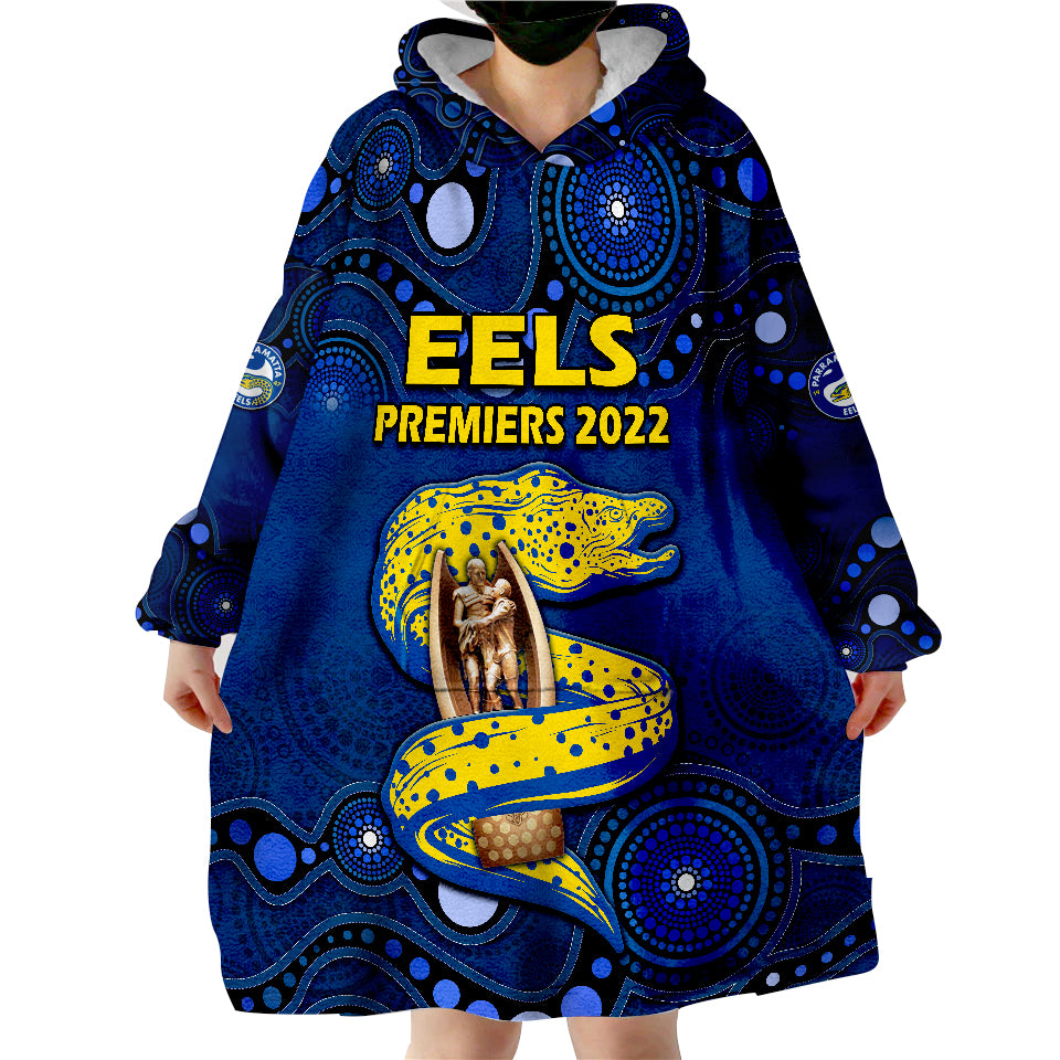 Parramatta Eels Rugby Premiers 2022 Eels Champion Aboriginal Dot Blue Style Wearable Blanket Hoodie - Vibe Hoodie Shop