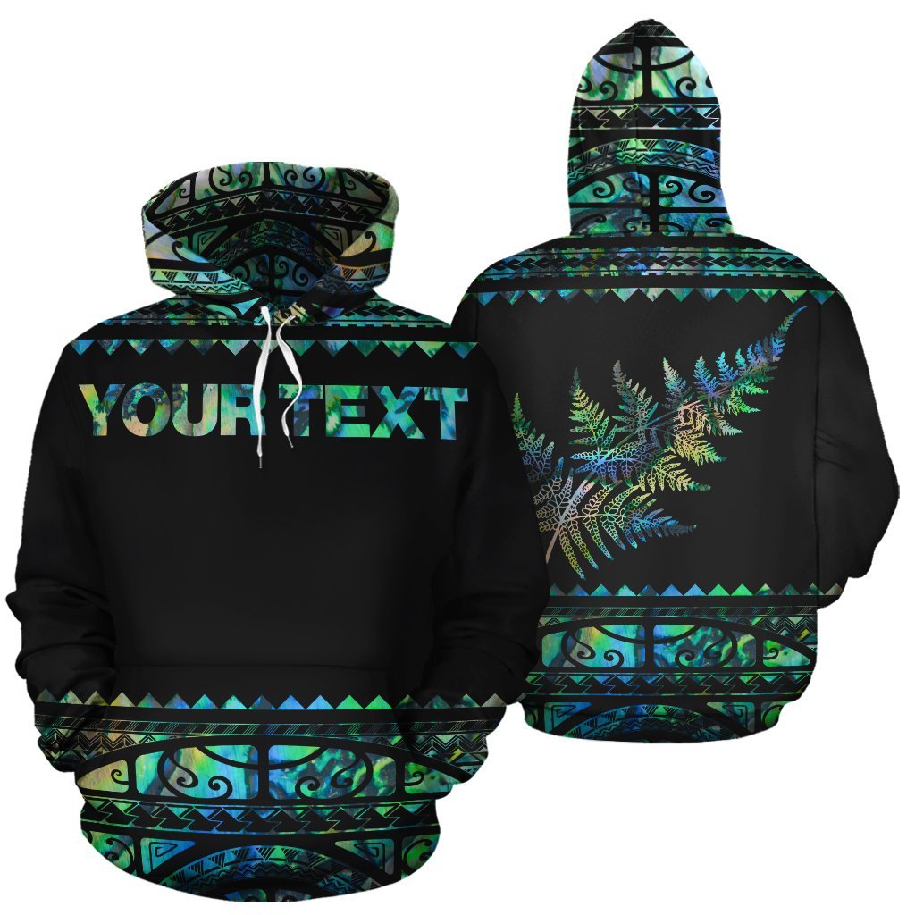 New Zealand Maori Hoodie, Aotearoa Silver Fern Pullover Hoodie Paua Shell - Customized - Vibe Hoodie Shop