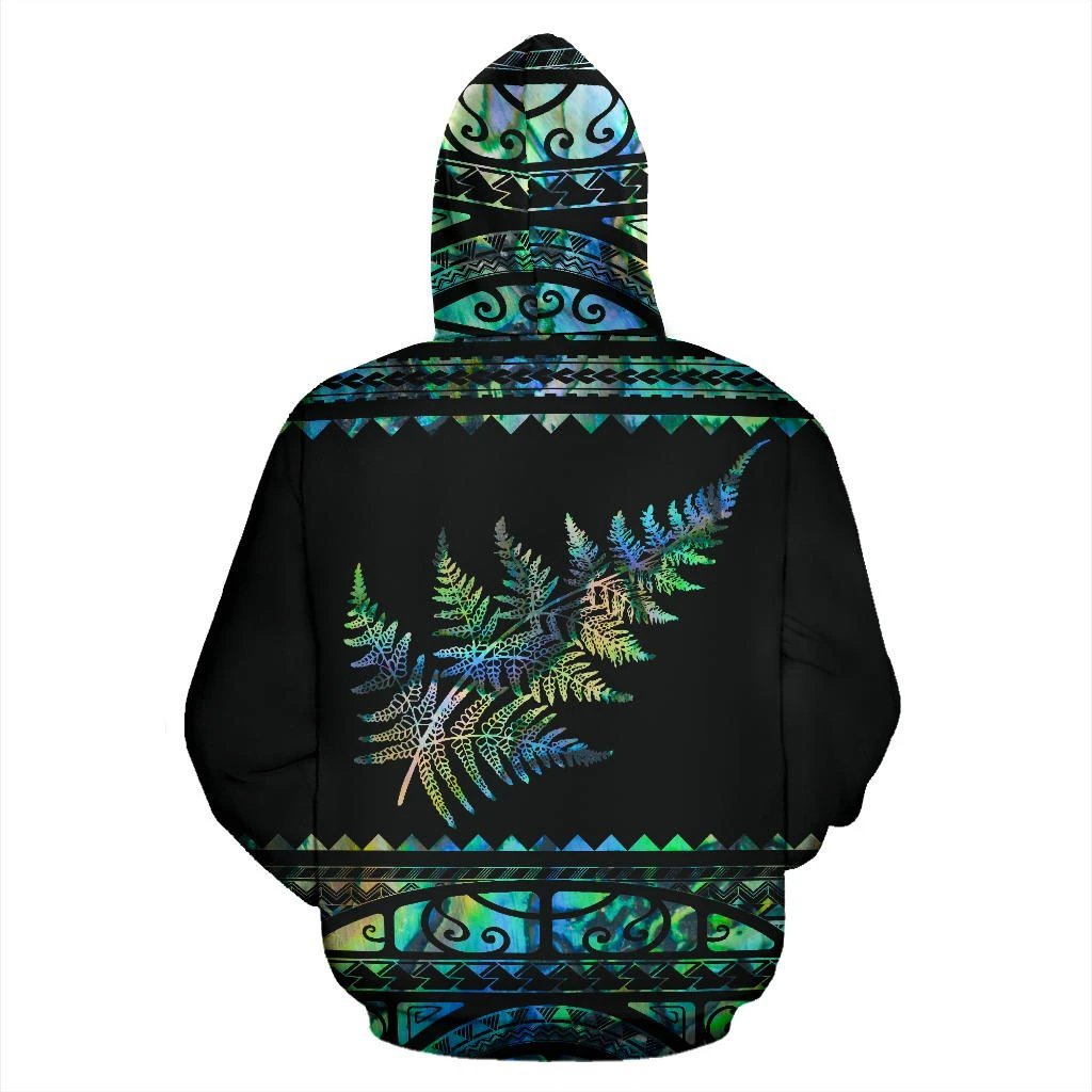 New Zealand Maori Hoodie, Aotearoa Silver Fern Pullover Hoodie Paua Shell - Customized - Vibe Hoodie Shop