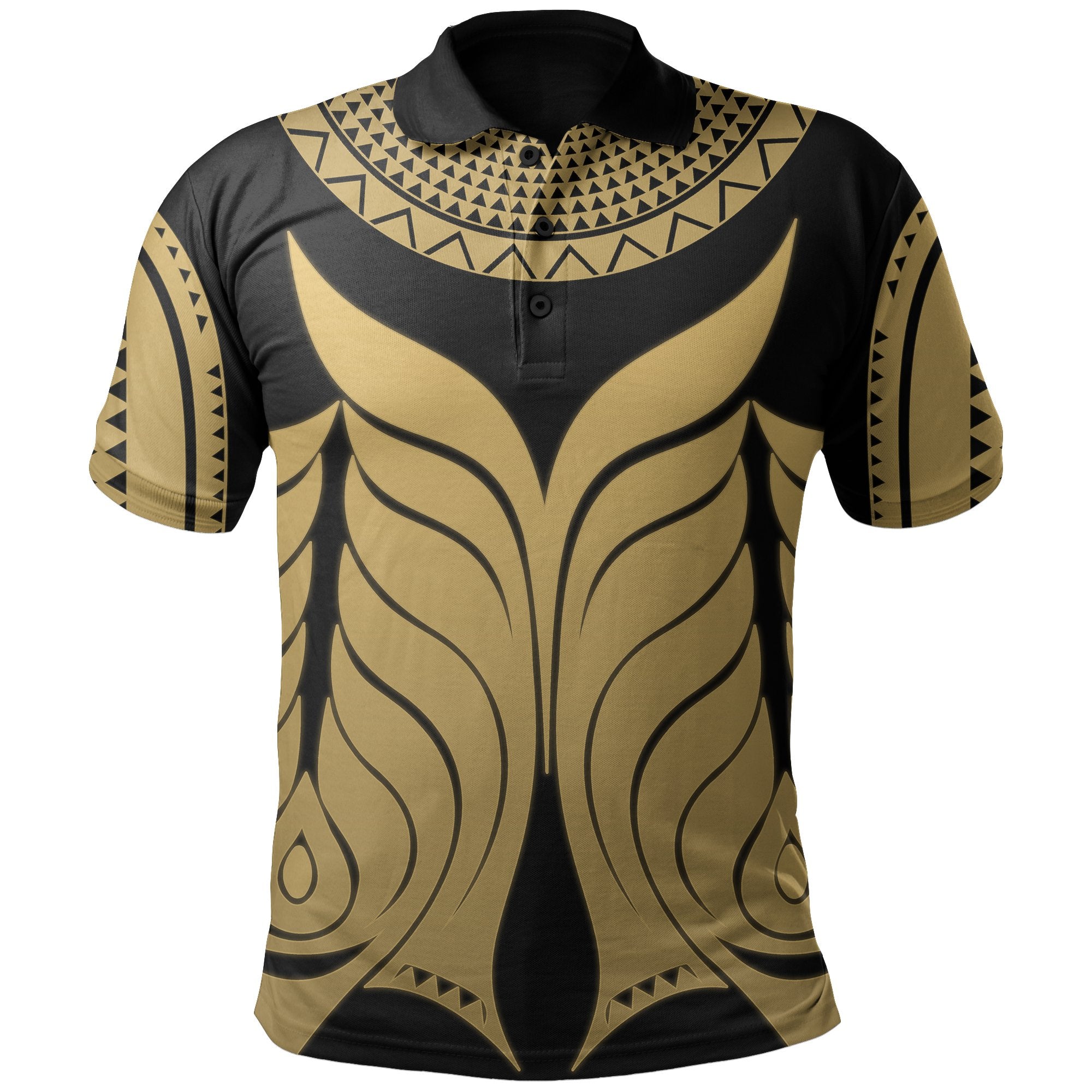 Yap Tribal Tattoo Polo Shirt Gold - Vibe Hoodie Shop