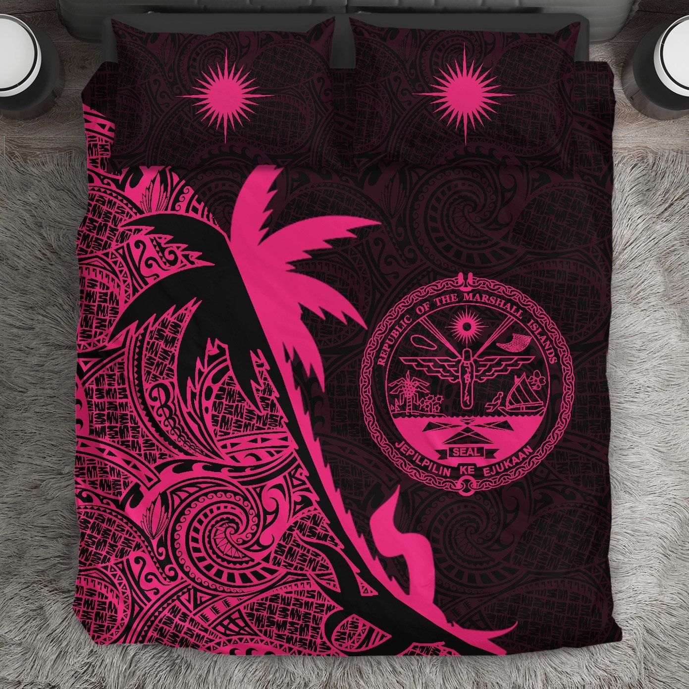 Marshall Islands Coconut Tree Bedding Set Pink - Vibe Hoodie Shop