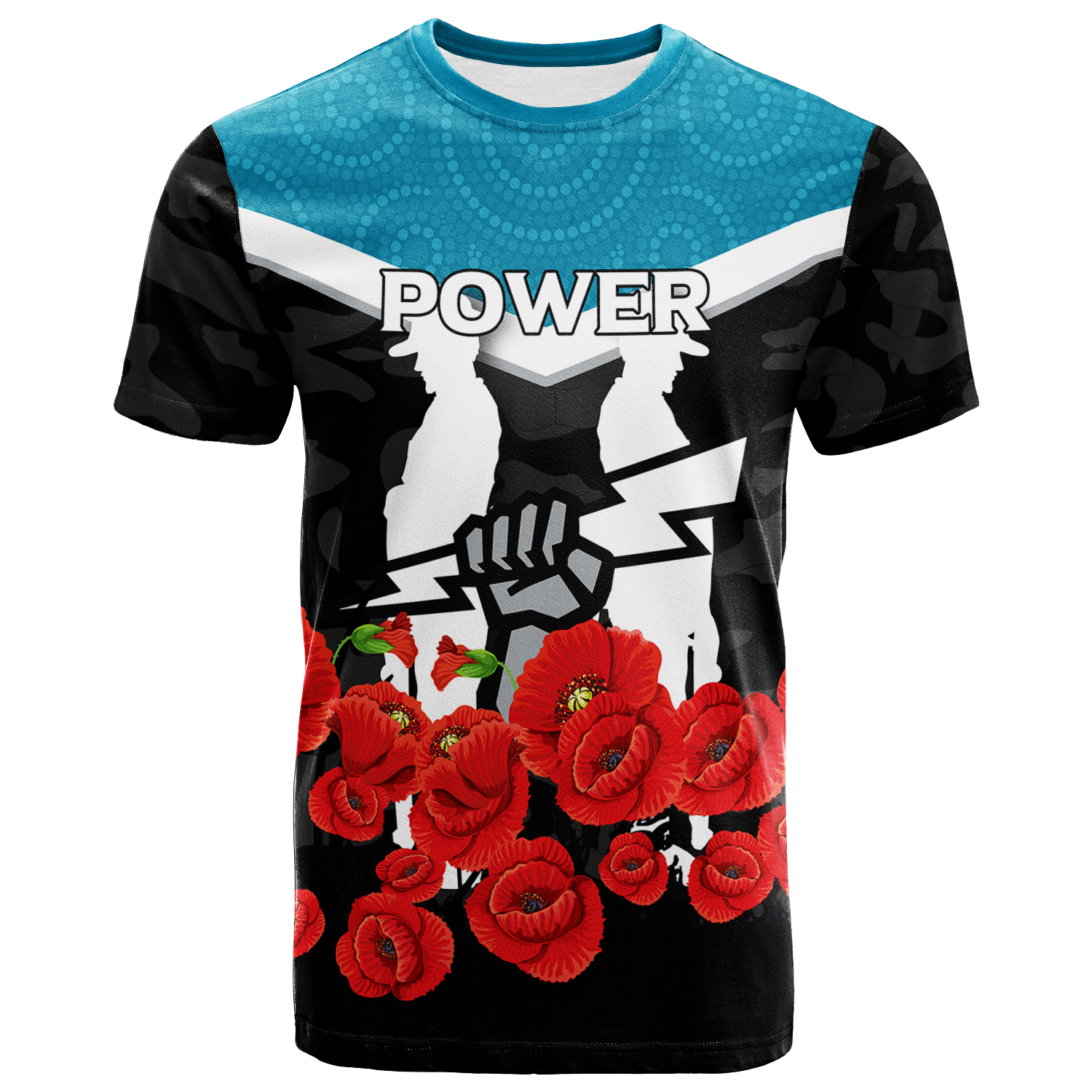 Port Adelaide Power ANZAC Day Indigenous Art T shirt - - Vibe Hoodie Shop