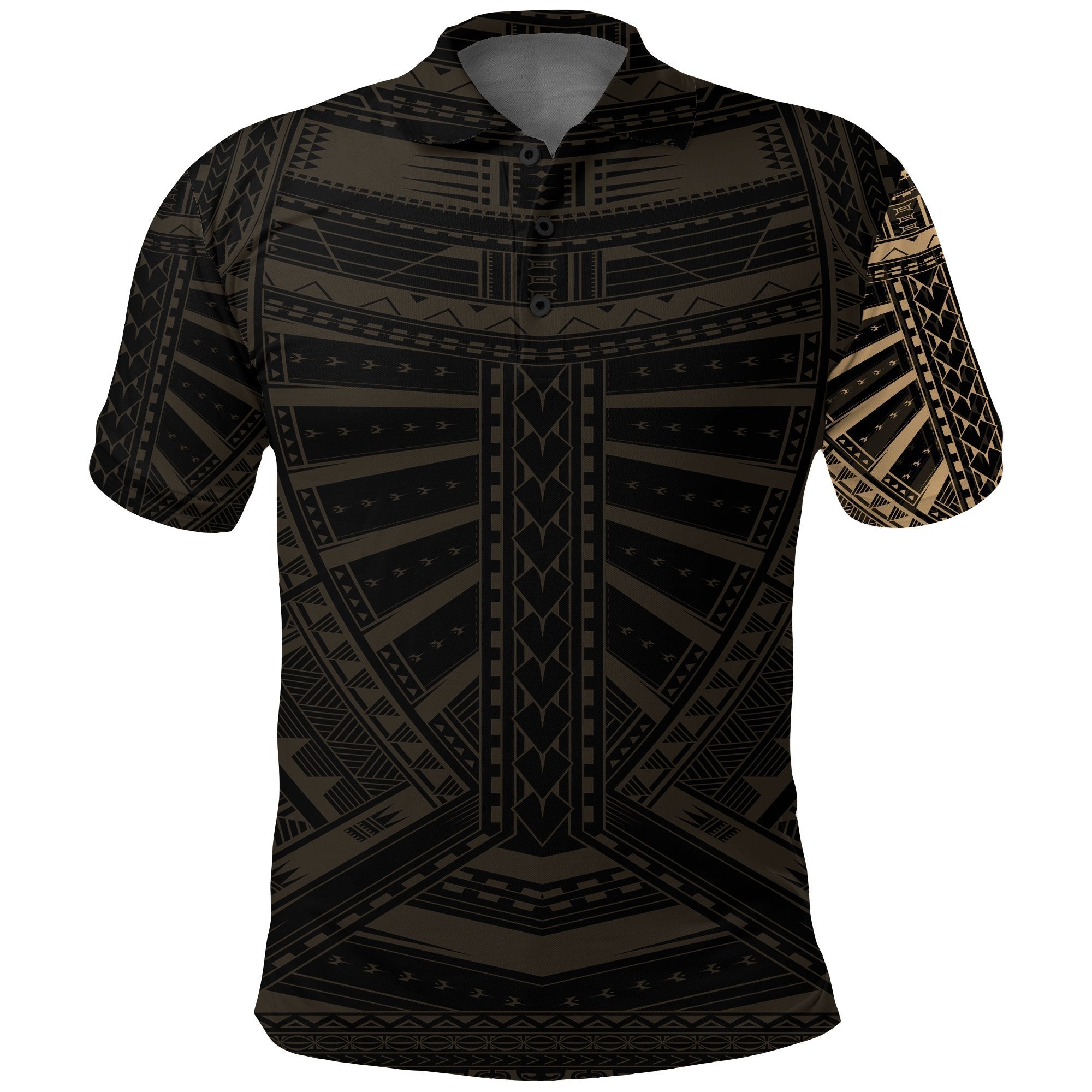 New Zealand Polo Shirt, Maori Samoan Polynesian Tattoo Golf Shirt - Gold - Vibe Hoodie Shop