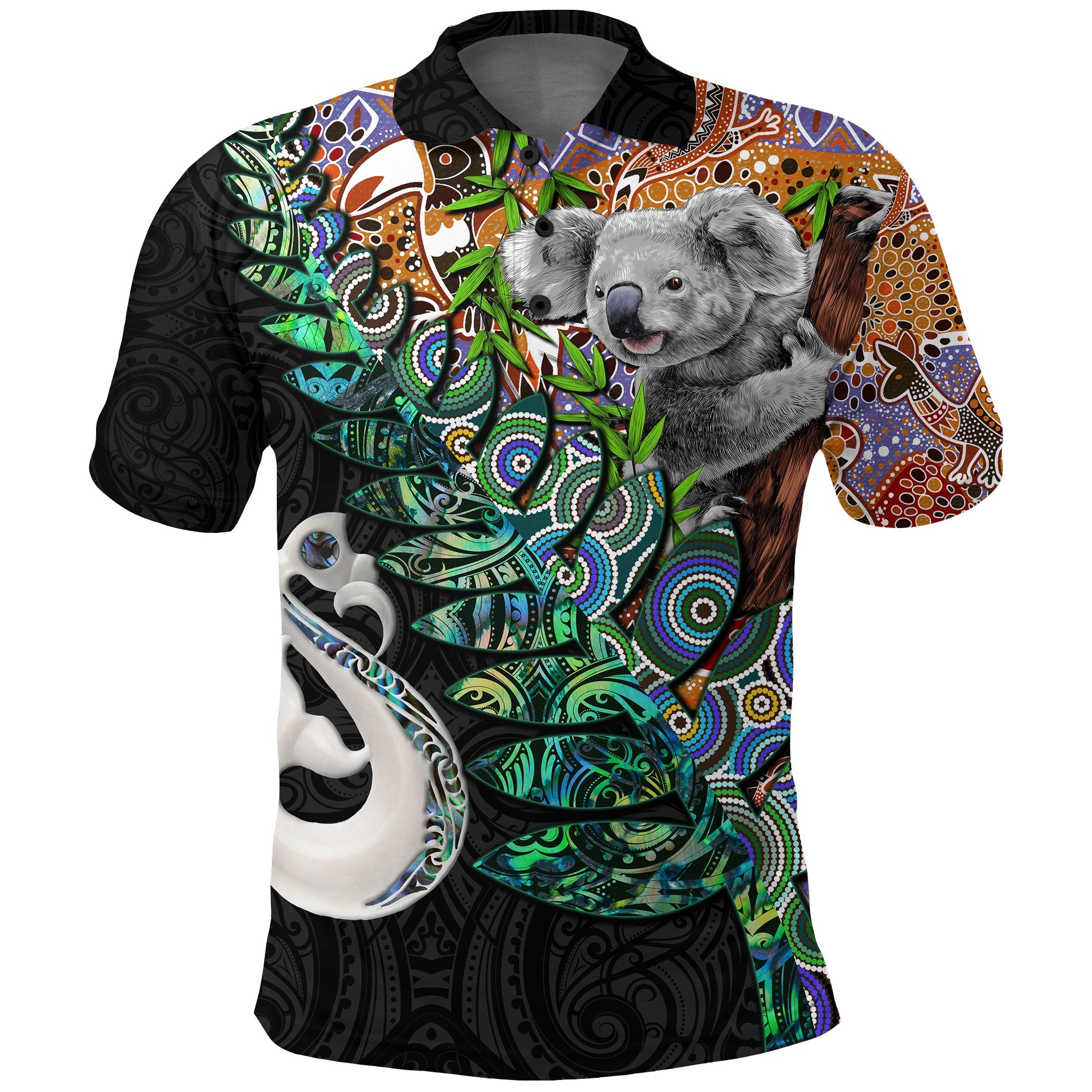 New Zealand Maori Manaia and Australian Aboriginal Koala Polo Shirt LT4 - Vibe Hoodie Shop