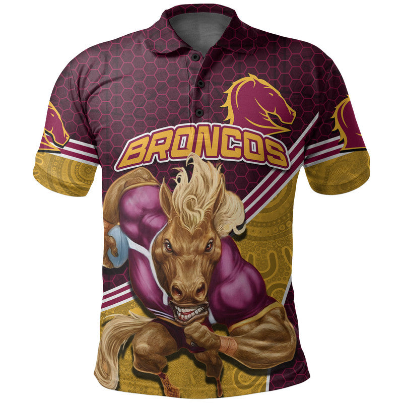 (Custom Personalised) Broncos Rugby Polo Shirt Mix Aboriginal Simple - Vibe Hoodie Shop