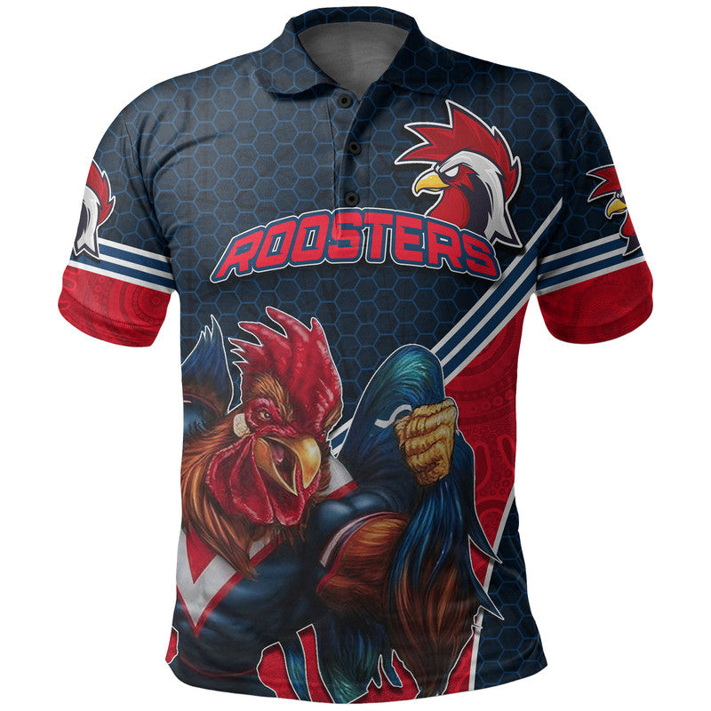 (Custom Personalised) Roosters Rugby Polo Shirt Mix Aboriginal Simple - Vibe Hoodie Shop