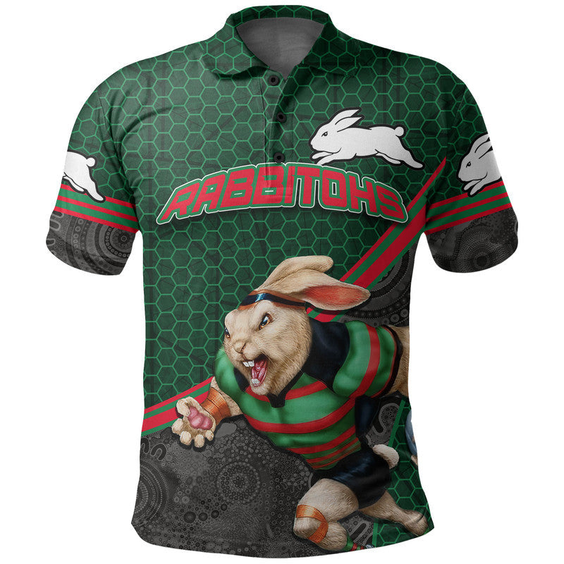 (Custom Personalised) Rabbitohs Rugby Polo Shirt Mix Aboriginal Simple - Vibe Hoodie Shop