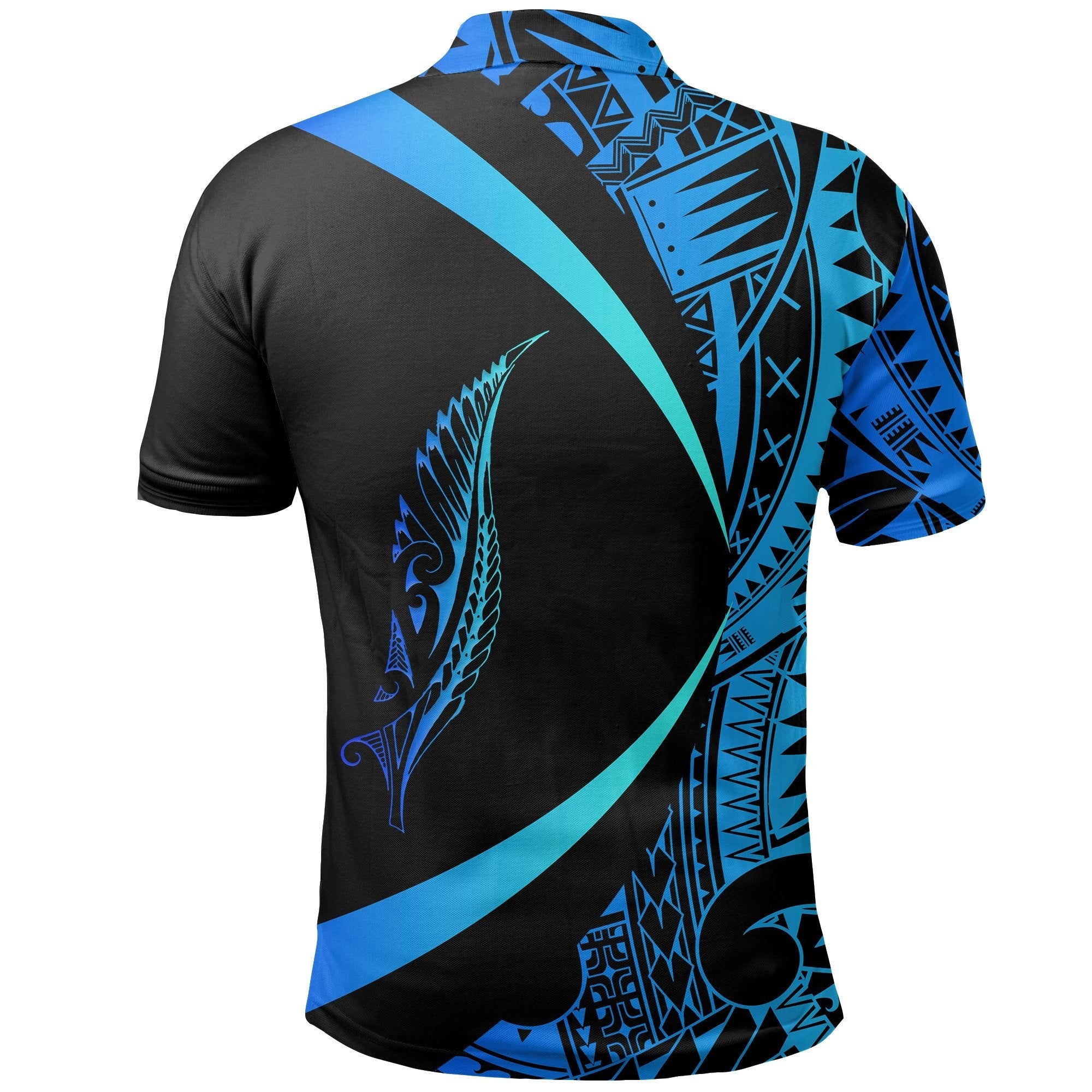 New Zealand Silver Fern Polo Shirt Maori Tattoo Circle Style - Blue - Vibe Hoodie Shop