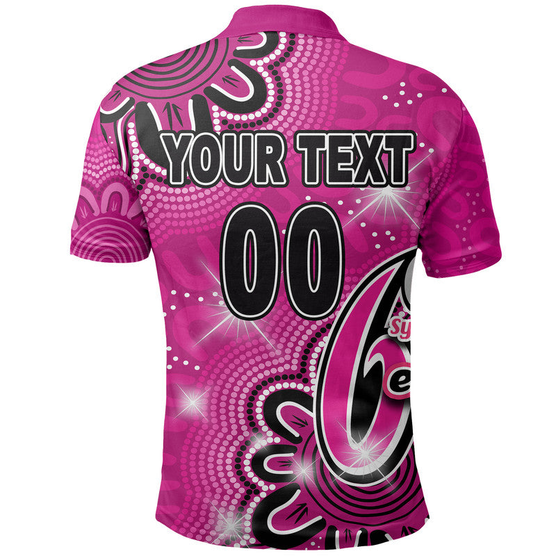 (Custom Personalised And Number) Sydney Sixers Cricket Polo Shirt Aboriginal Pink - Vibe Hoodie Shop