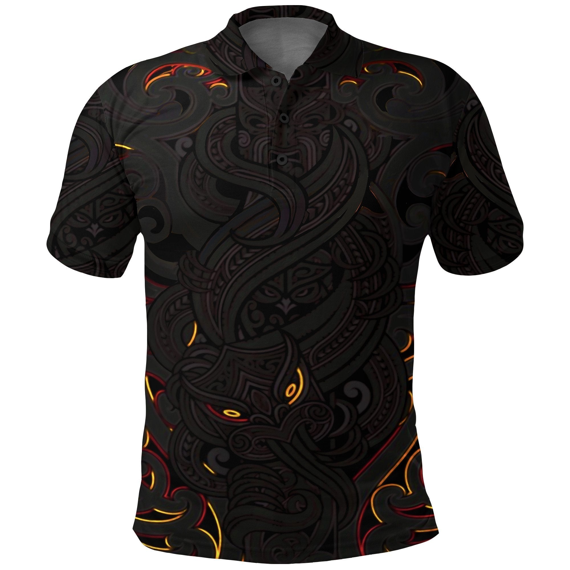 New Zealand Polo Shirt, Maori Gods Golf Shirt, Tumatauenga (God of War) - Black - Vibe Hoodie Shop