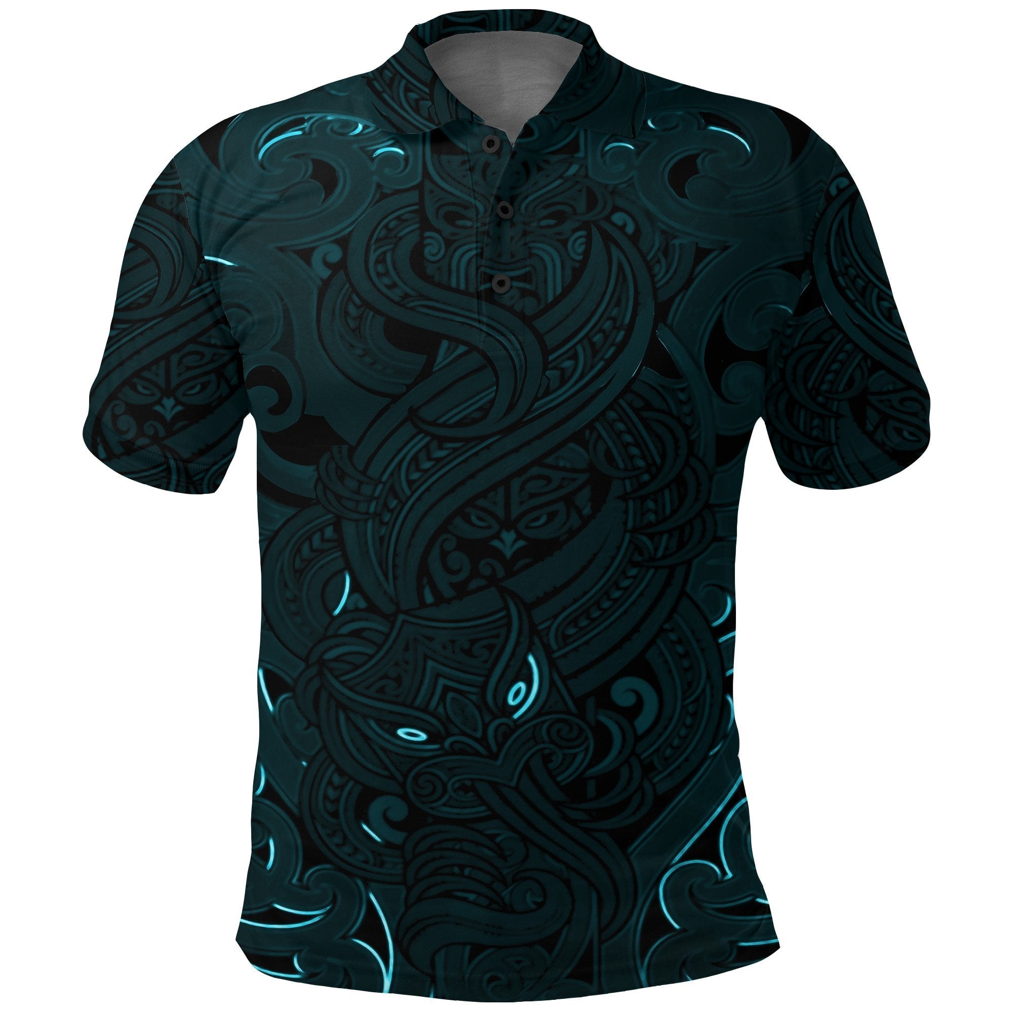 New Zealand Polo Shirt, Maori Gods Golf Shirt, Tumatauenga (God of War) - Turquoise - Vibe Hoodie Shop