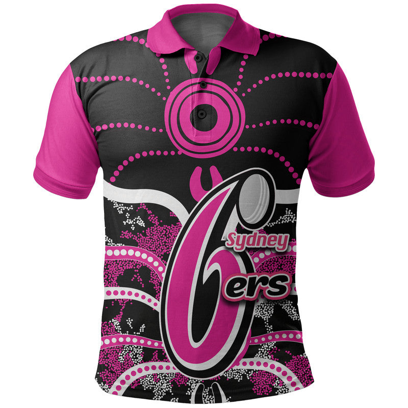 (Custom Personalised And Number) Sydney Sixers Polo shirt Cricket Dot Aboriginal - Vibe Hoodie Shop