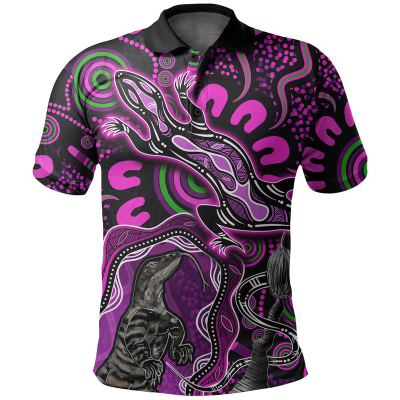 (Custom Personalised) Aboriginal Lizard Polo Shirt Pink Color - Vibe Hoodie Shop