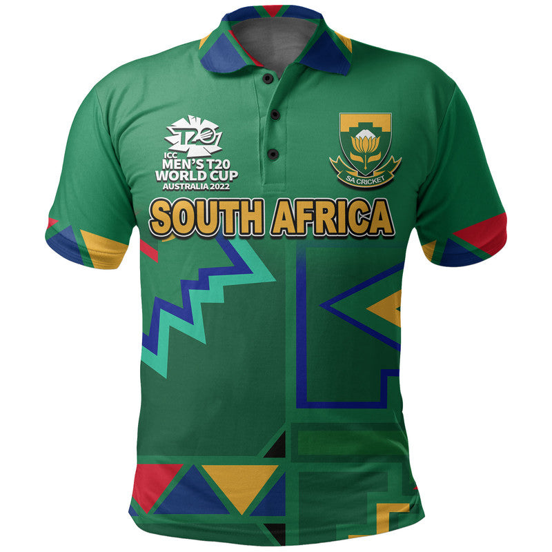 (Custom Personalised And Number) South Africa Cricket Men's T20 World Cup Polo Shirt Ver.2022 - Vibe Hoodie Shop