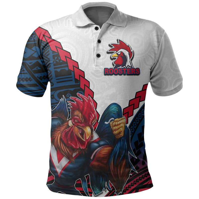 Roosters Rugby Polo Shirt Mix Polynesian - Vibe Hoodie Shop