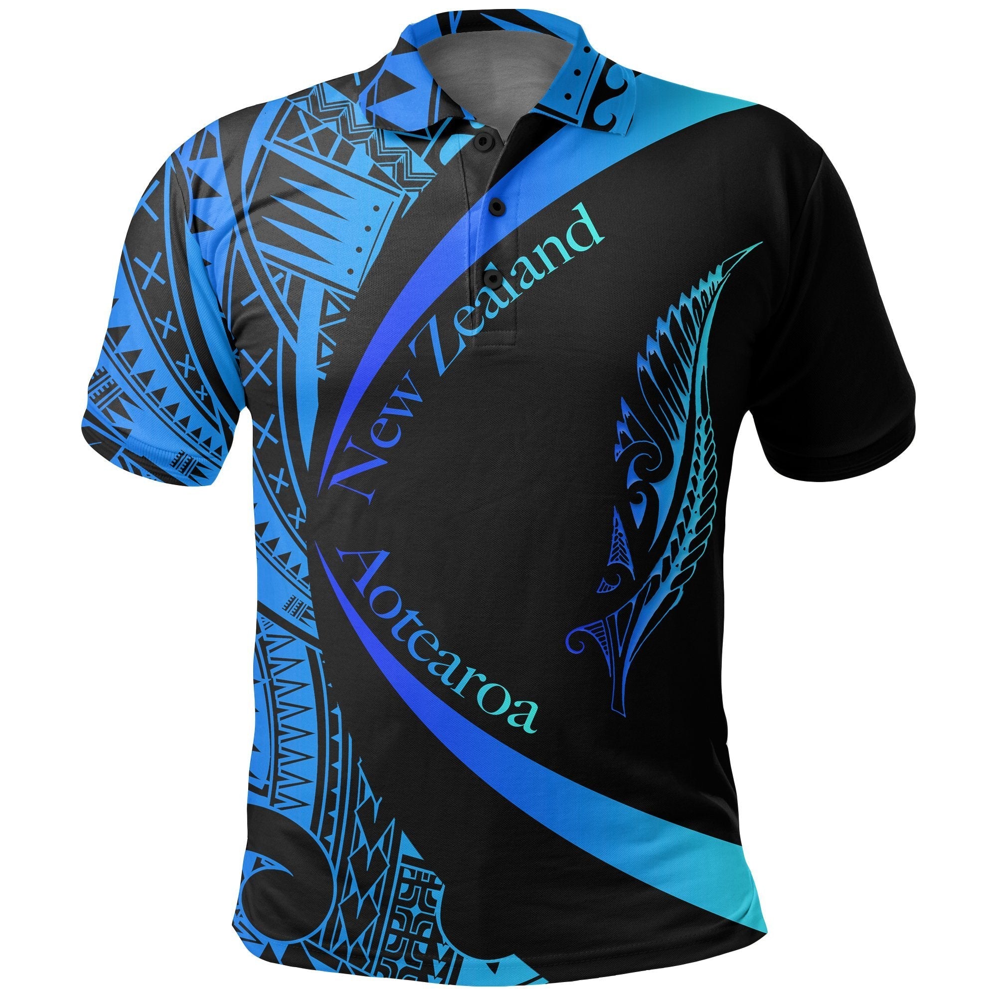 New Zealand Silver Fern Polo Shirt Maori Tattoo Circle Style - Blue - Vibe Hoodie Shop