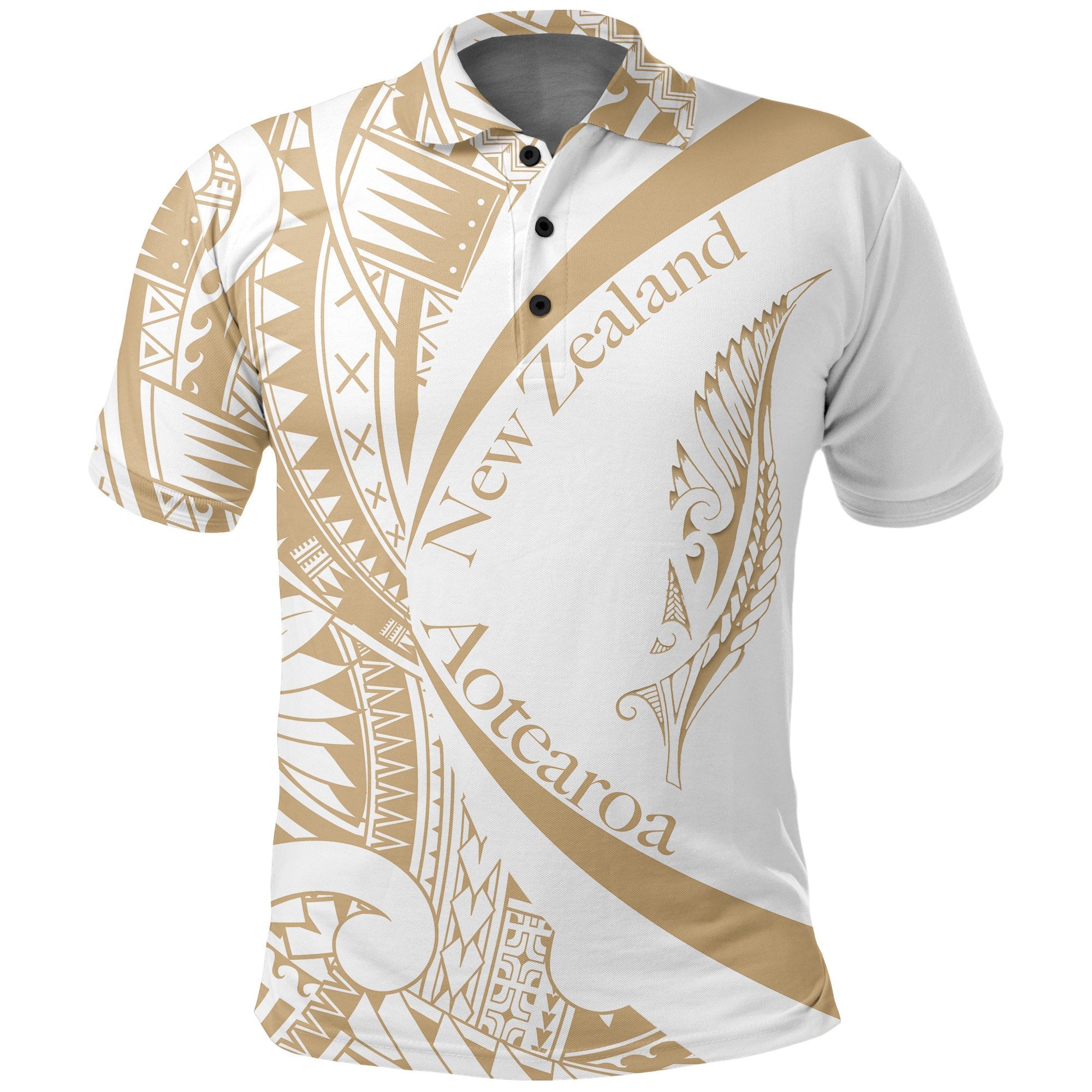 New Zealand Silver Fern Polo Shirt, Maori Tattoo Golf Shirts Circle Style - White - Vibe Hoodie Shop