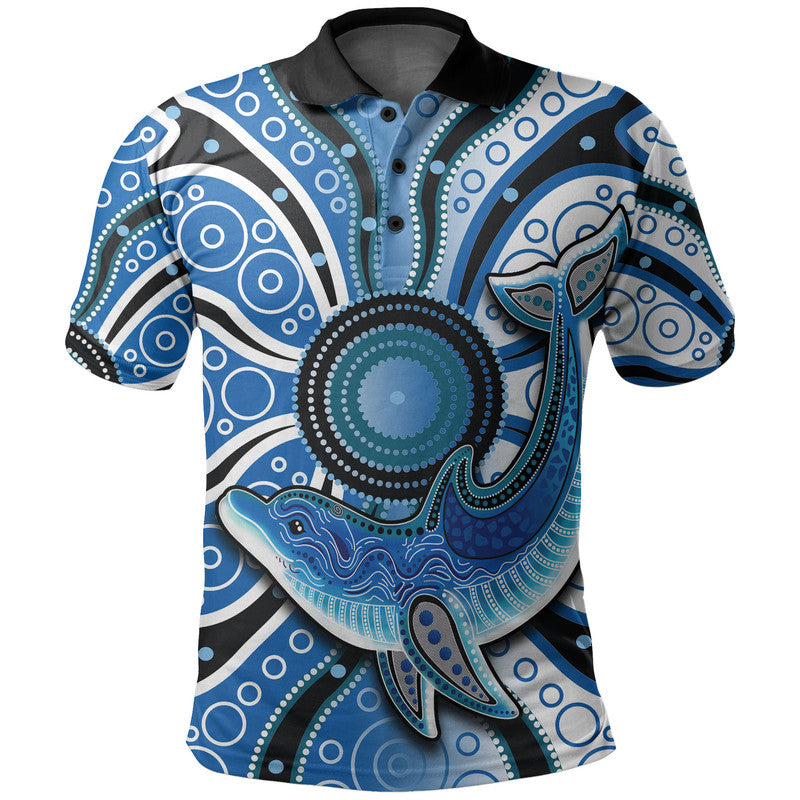 (Custom Personalised) Aboriginal Dolphins Polo Shirt Blue Sea - Vibe Hoodie Shop