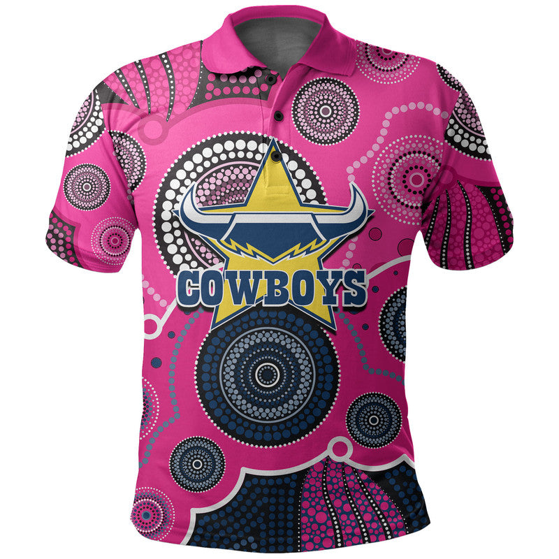 (Custom Personalised And Number) Cowboys Rugby Polo Shirt Aboriginal Pink Jersey - Vibe Hoodie Shop