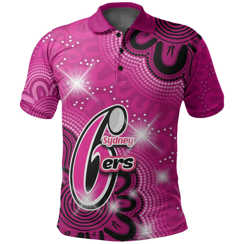 (Custom Personalised And Number) Sydney Sixers Cricket Polo Shirt Aboriginal Pink - Vibe Hoodie Shop