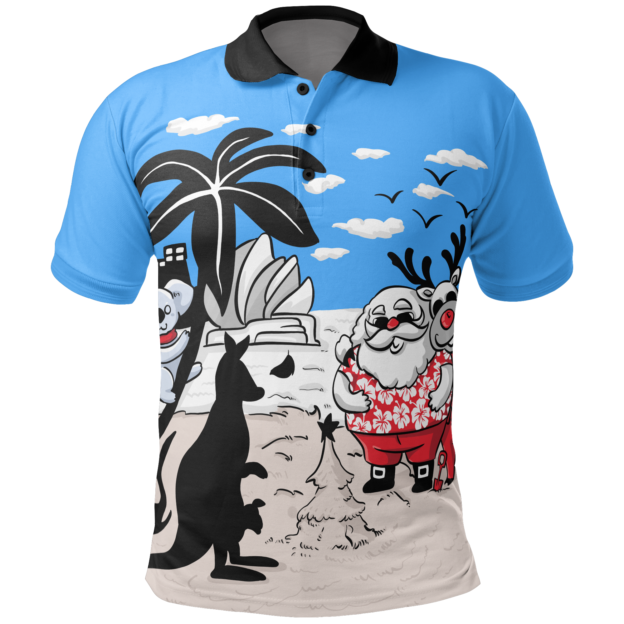 Australia Christmas Polo Shirt - Santa Claus Shirt Kangaroo Ver01 - Vibe Hoodie Shop