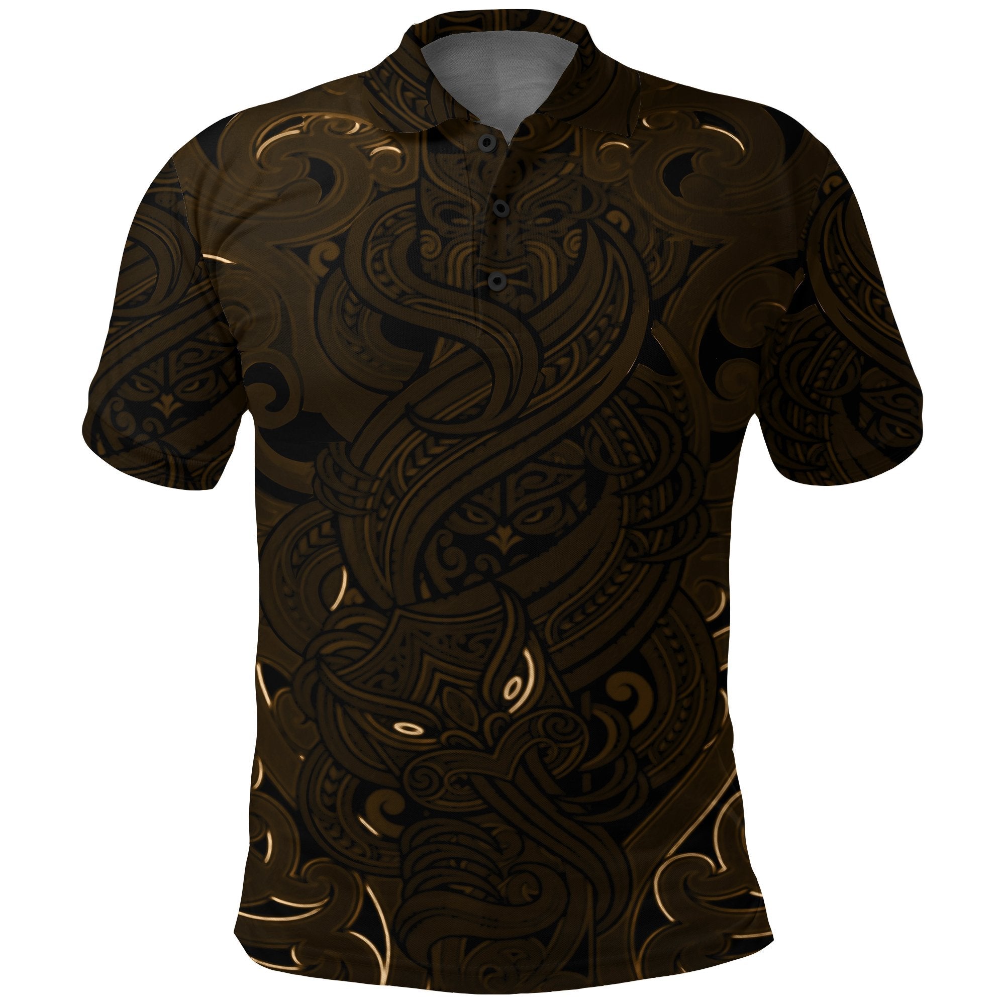 New Zealand Polo Shirt, Maori Gods Golf Shirt, Tumatauenga (God of War) - Gold - Vibe Hoodie Shop