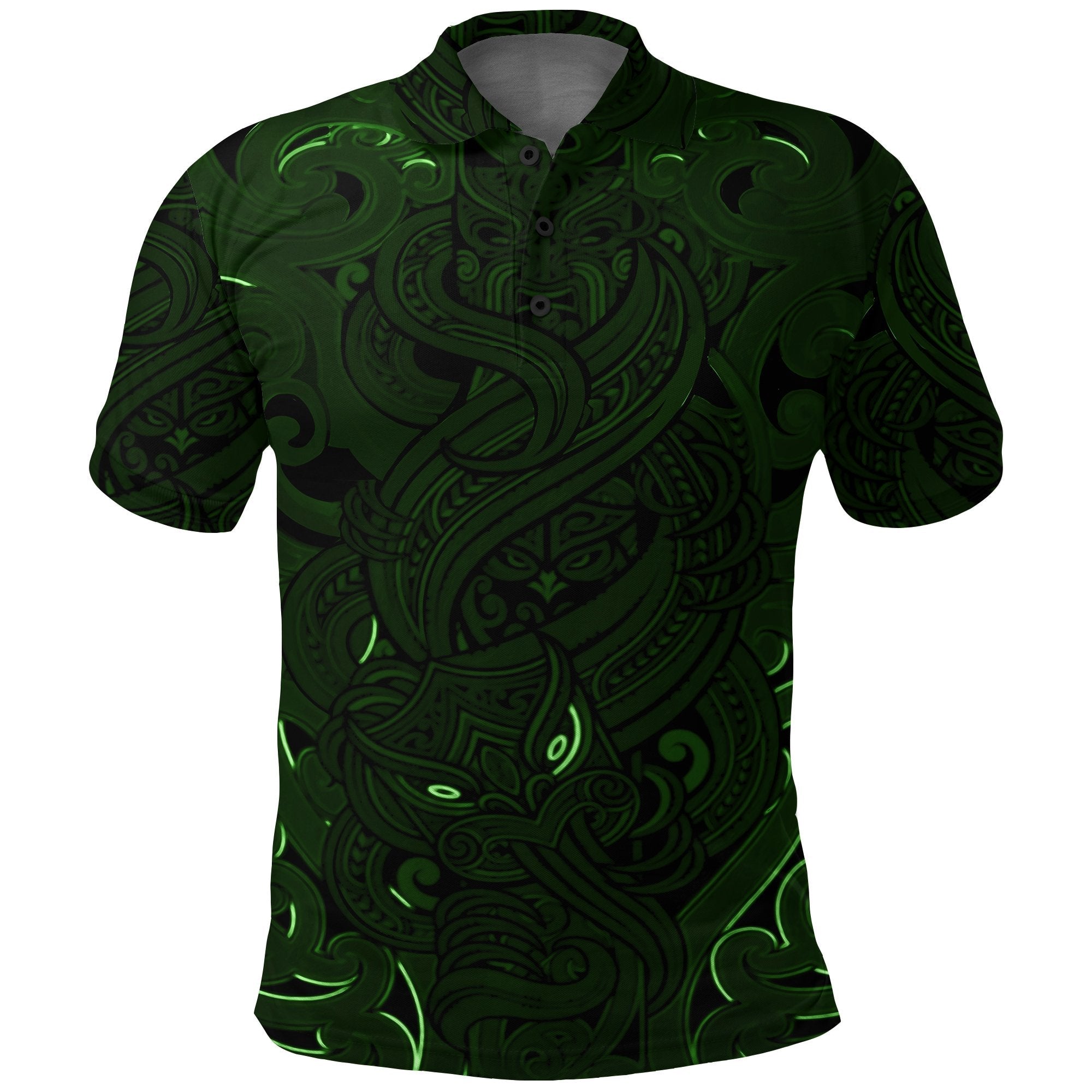 New Zealand Polo Shirt, Maori Gods Golf Shirt, Tumatauenga (God of War) - Green - Vibe Hoodie Shop