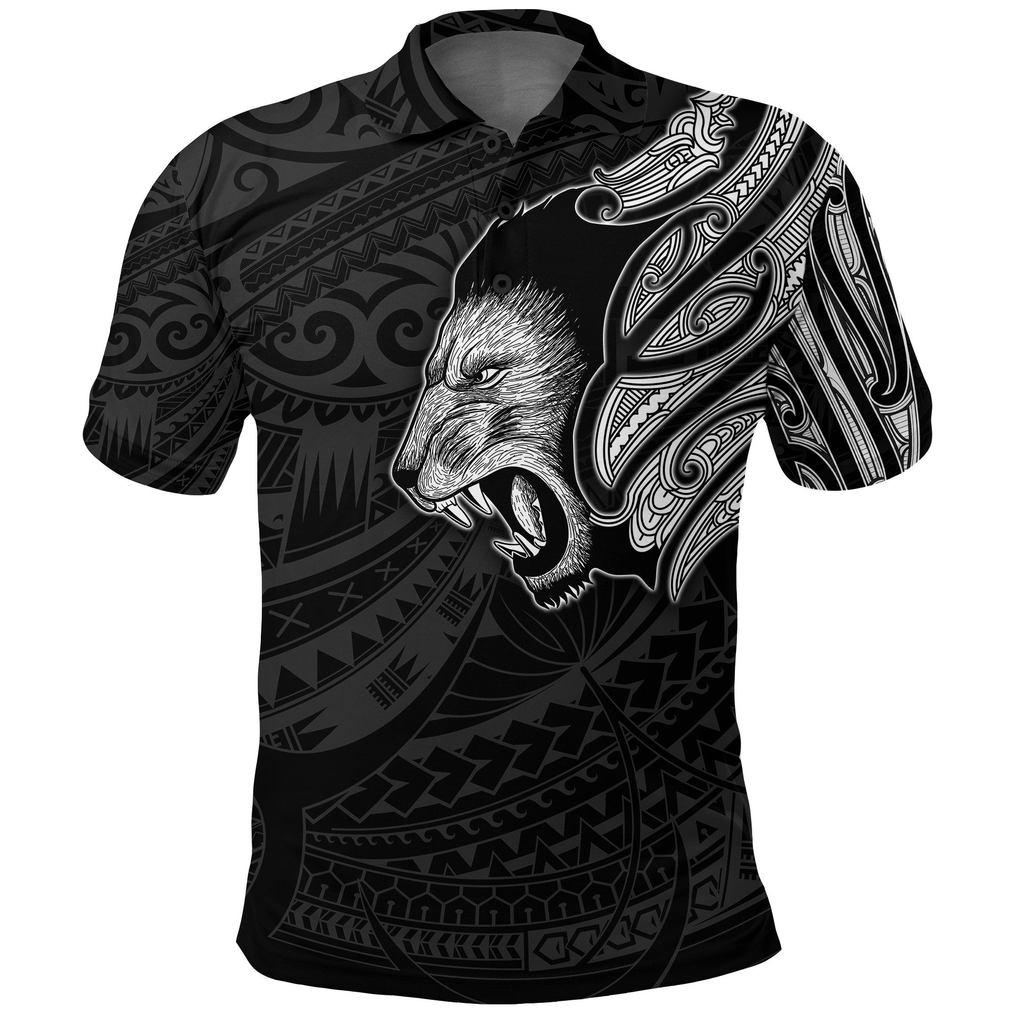 New Zealand Polo Shirt Maori Lion Tattoo - White - Vibe Hoodie Shop