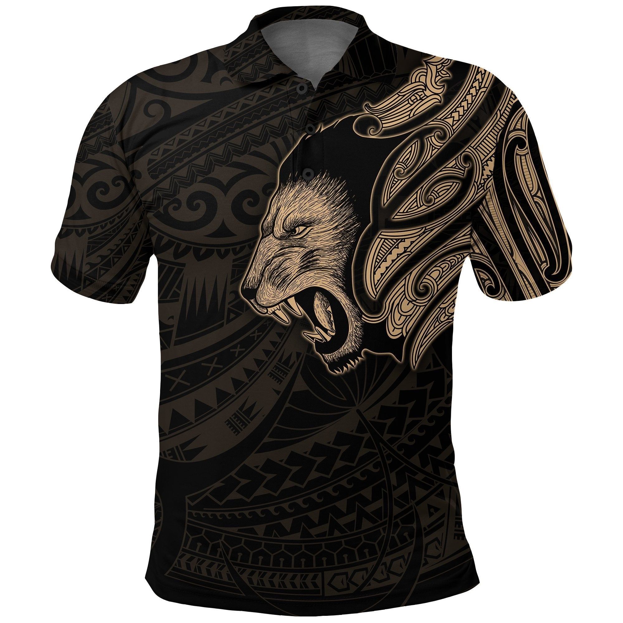 New Zealand Polo Shirt Maori Lion Tattoo - Gold - Vibe Hoodie Shop