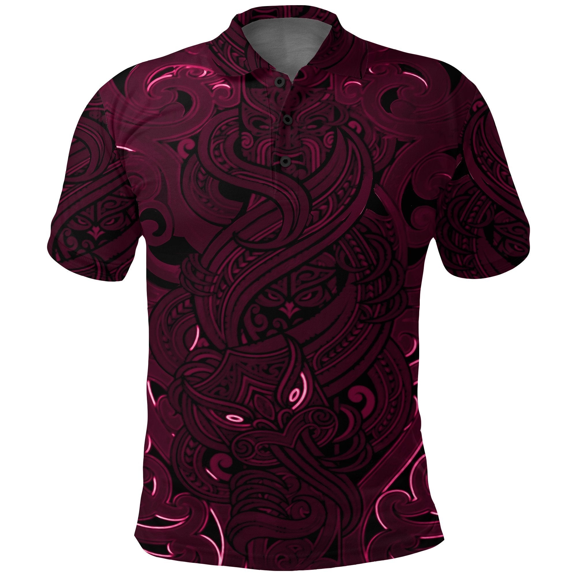 New Zealand Polo Shirt, Maori Gods Golf Shirt, Tumatauenga (God of War) - Pink - Vibe Hoodie Shop