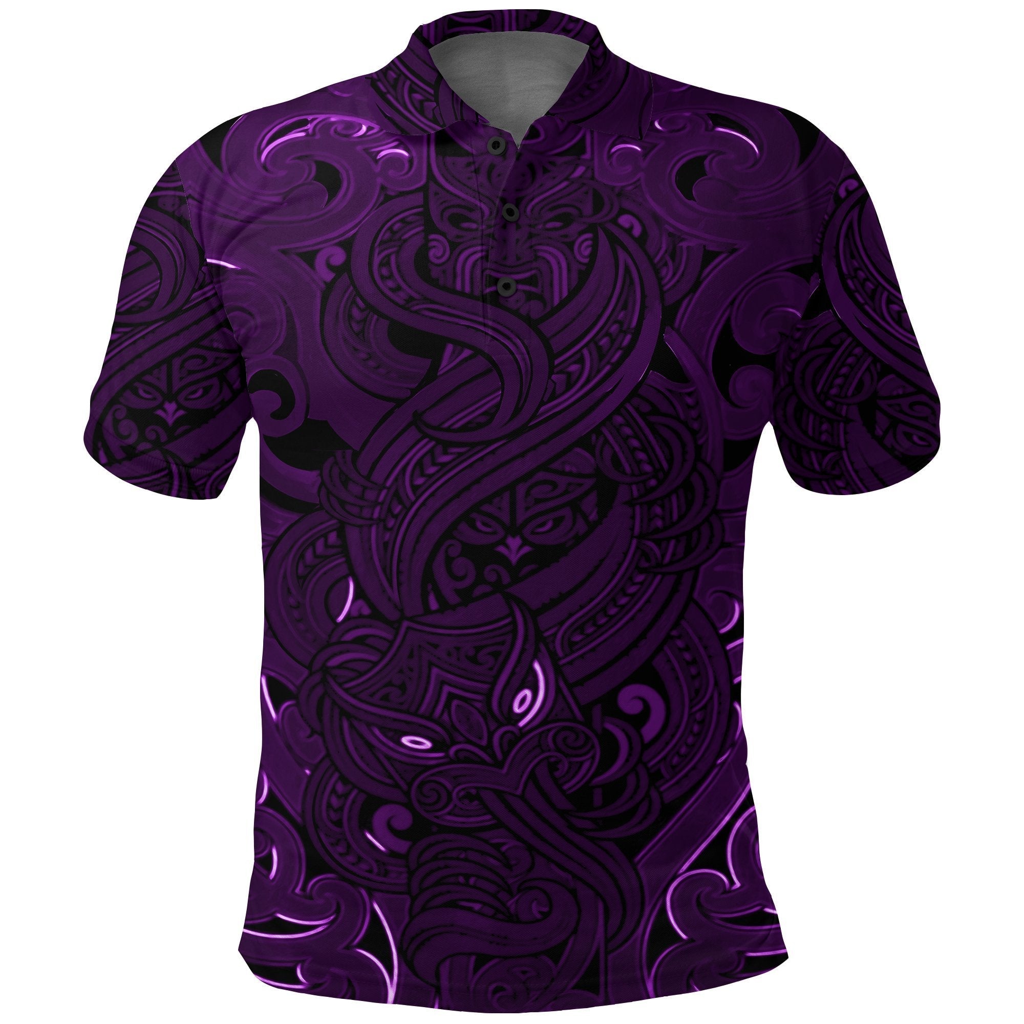 New Zealand Polo Shirt, Maori Gods Golf Shirt, Tumatauenga (God of War) - Purple - Vibe Hoodie Shop