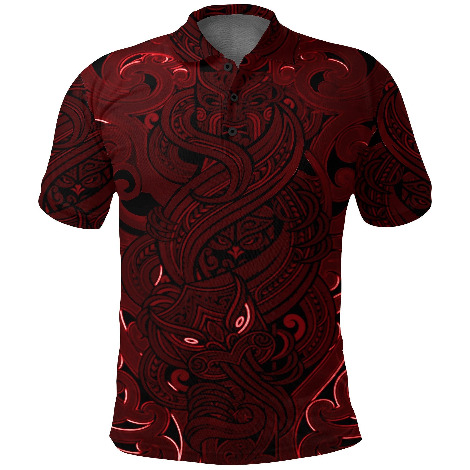 New Zealand Polo Shirt, Maori Gods Golf Shirt, Tumatauenga (God of War) - Red - Vibe Hoodie Shop