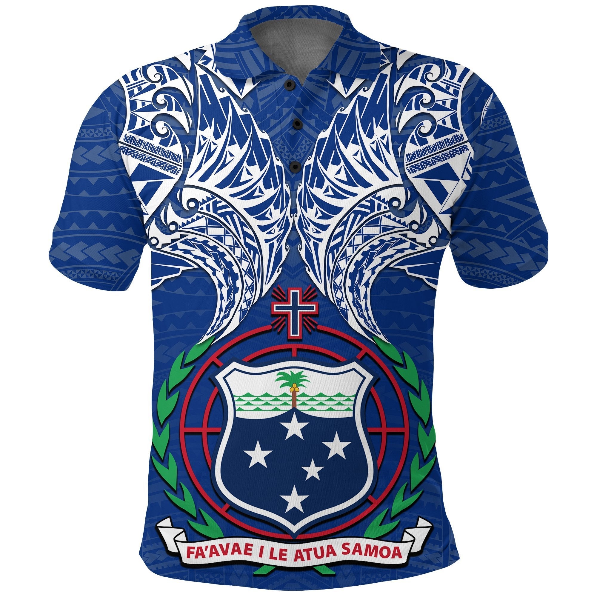 Samoan Tribal Tattoo Polo Shirt Blue - Vibe Hoodie Shop