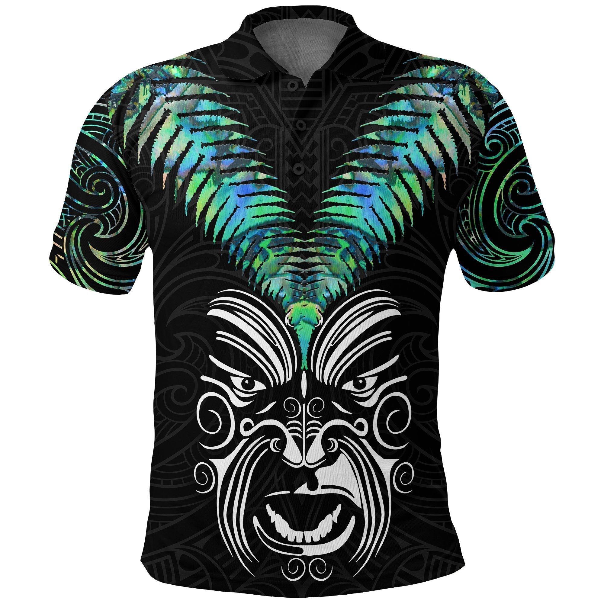 New Zealand Maori Moko Polo Shirt Paua Shell - Vibe Hoodie Shop