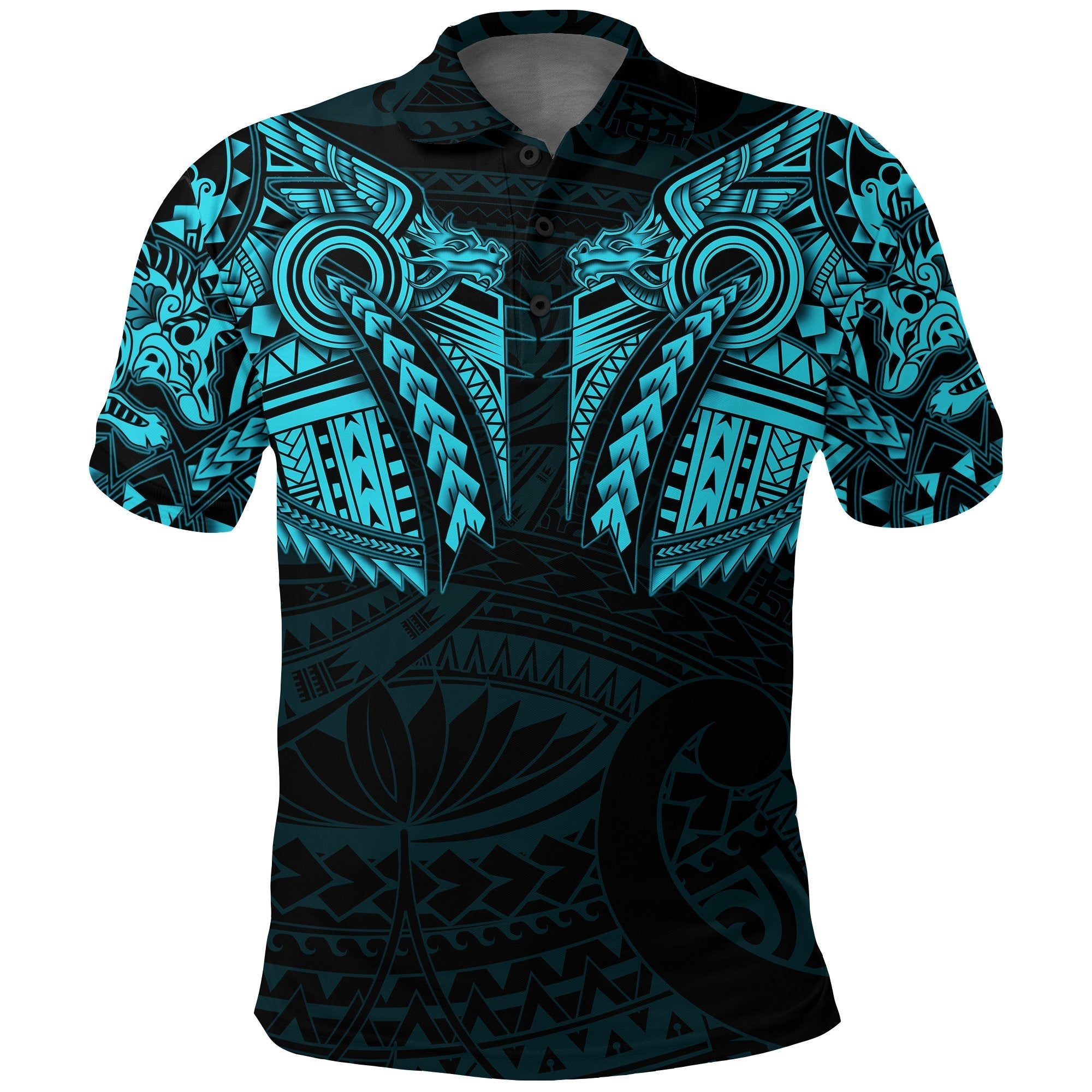 New Zealand Polo Shirt, Maori Tattoo Wolf Dragon Golf Shirt - Blue - Vibe Hoodie Shop