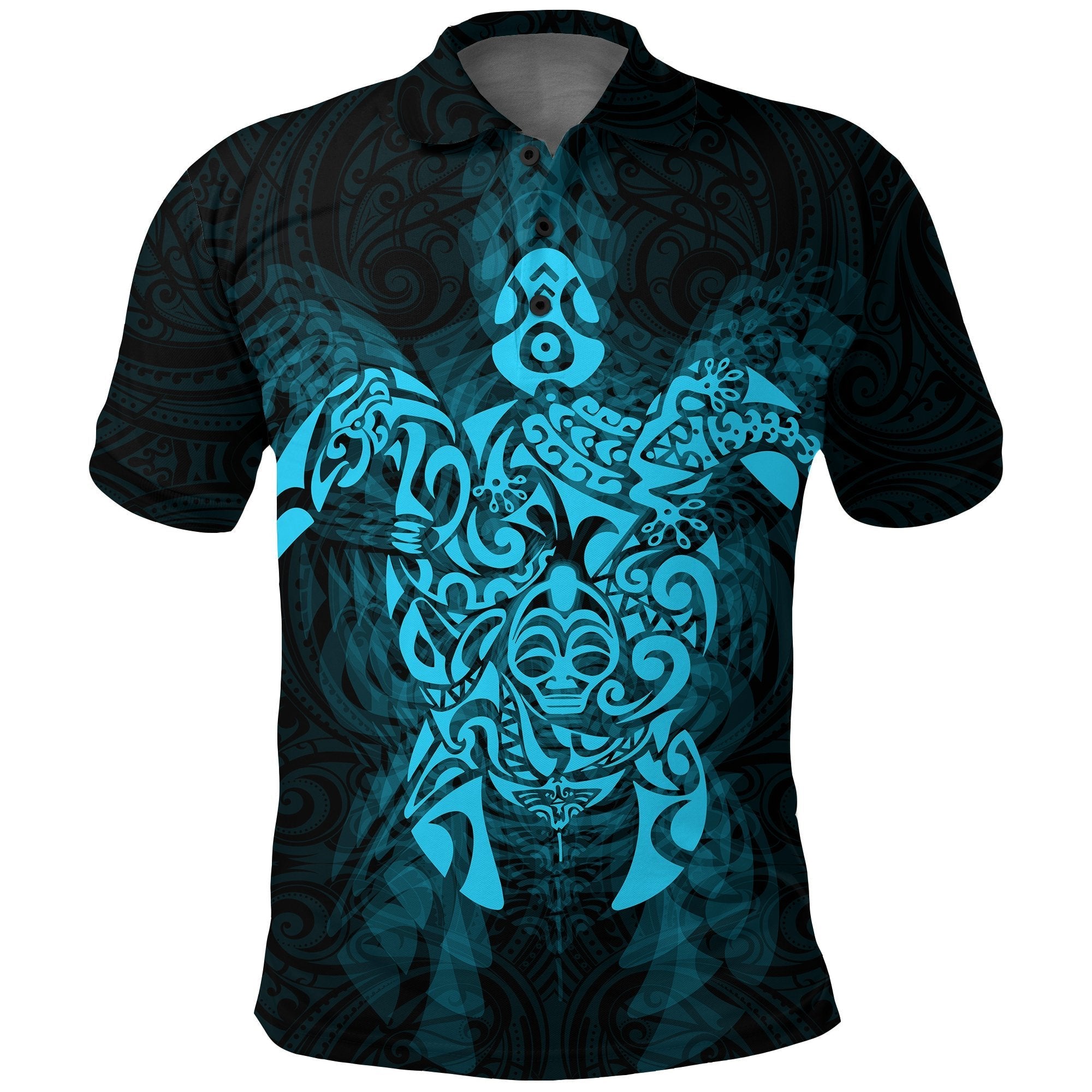 New Zealand Maori Polo Shirt, Wairua Tattoo Turtle Golf Shirts - Blue - Vibe Hoodie Shop