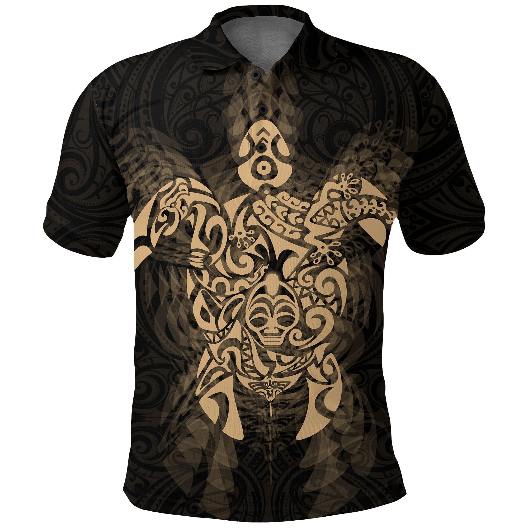 New Zealand Maori Polo Shirt, Wairua Tattoo Turtle Golf Shirts - Gold - Vibe Hoodie Shop