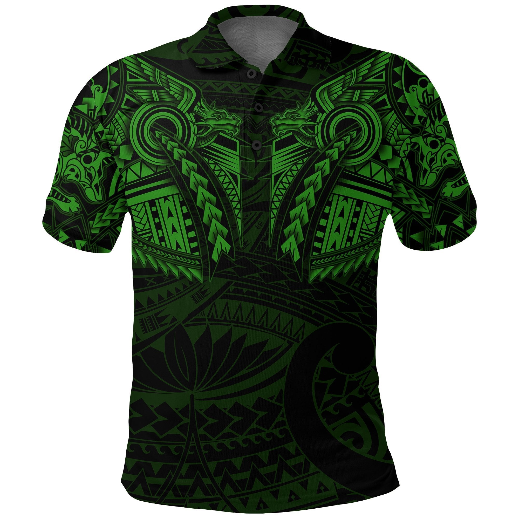 New Zealand Polo Shirt, Maori Tattoo Wolf Dragon Golf Shirt - Green - Vibe Hoodie Shop