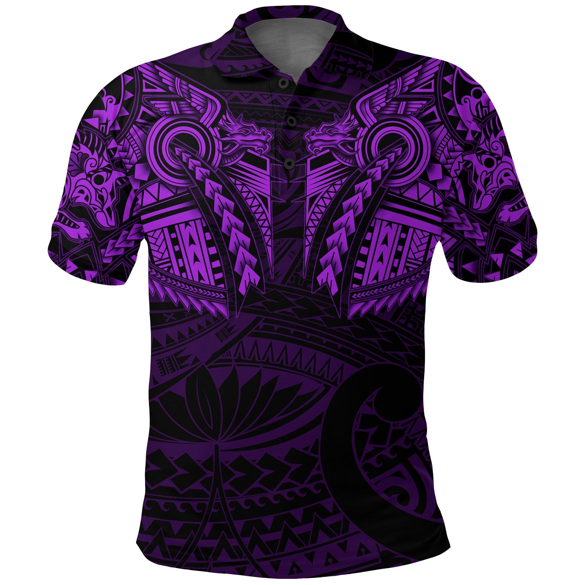 New Zealand Polo Shirt, Maori Tattoo Wolf Dragon Golf Shirt - Purple - Vibe Hoodie Shop