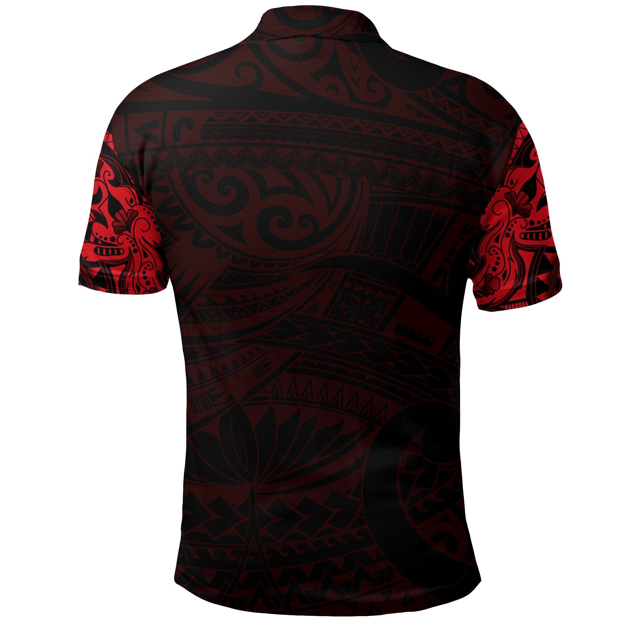 New Zealand Polo Shirt, Maori Tattoo Wolf Dragon Golf Shirt - Red - Vibe Hoodie Shop