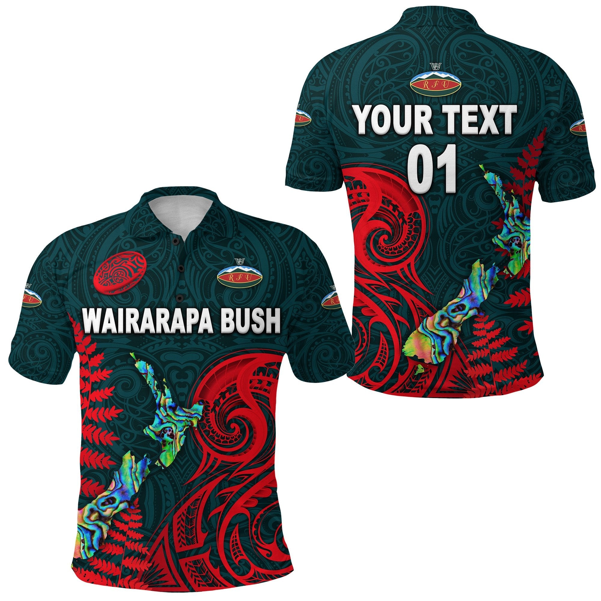 (Custom Personalised) Maori Wairarapa Bush Rugby Polo Shirt New Zealand Silver Fern, Custom Text And Number - Vibe Hoodie Shop