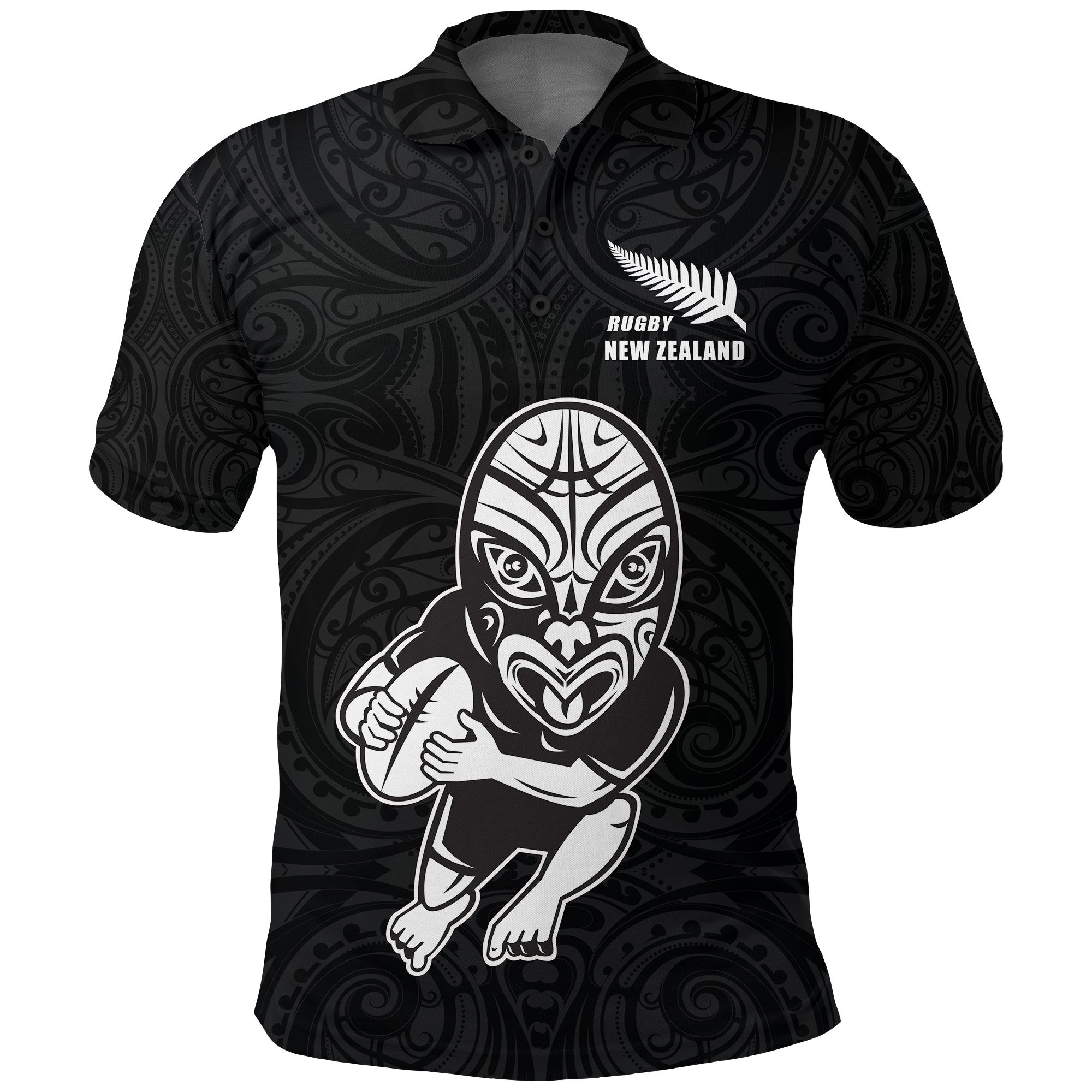 New Zealand Rugby Polo Shirt Haka Face - Vibe Hoodie Shop
