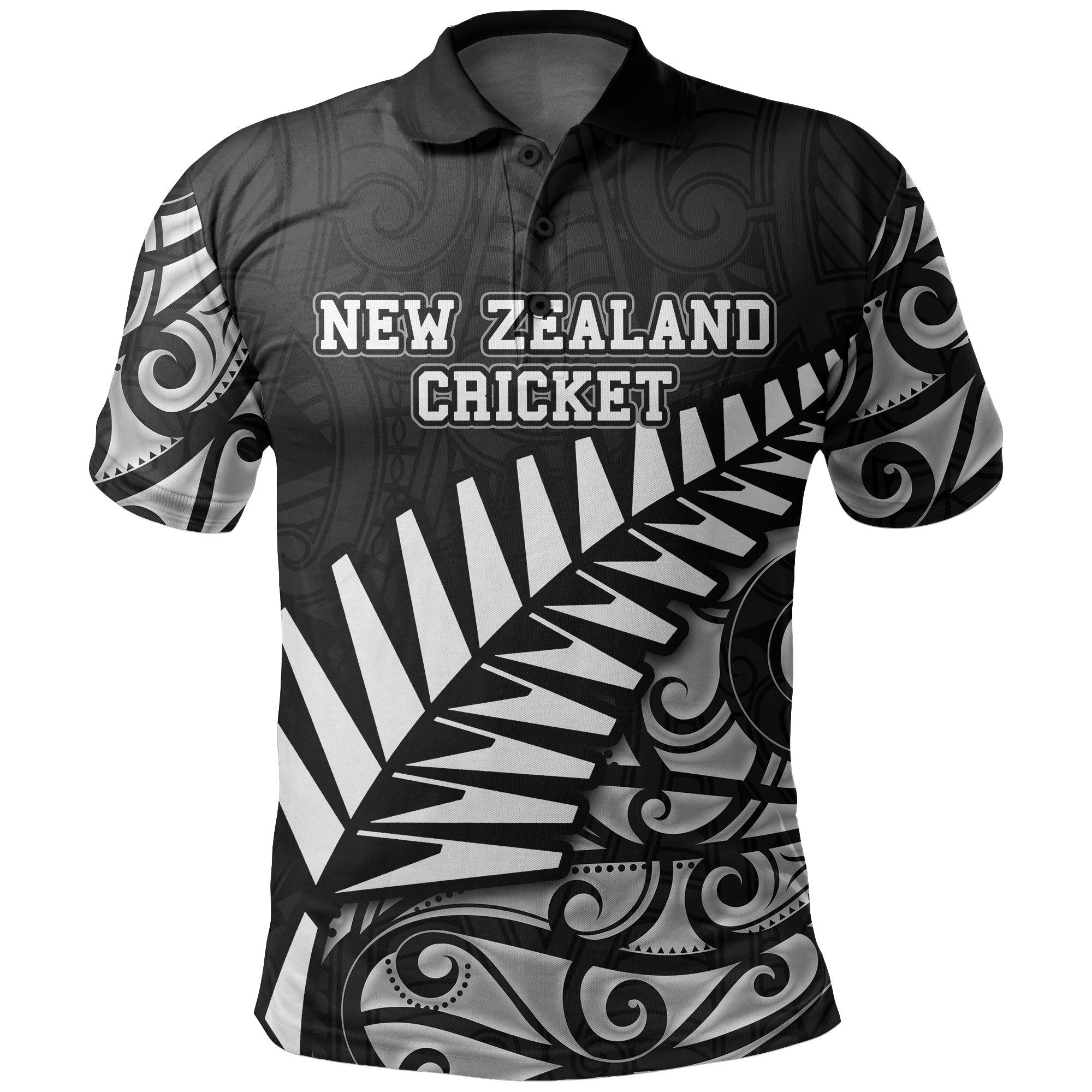 (Custom Personalised And Number) New Zealand National Cricket Team Polo Shirt Maori Patterns - Vibe Hoodie Shop