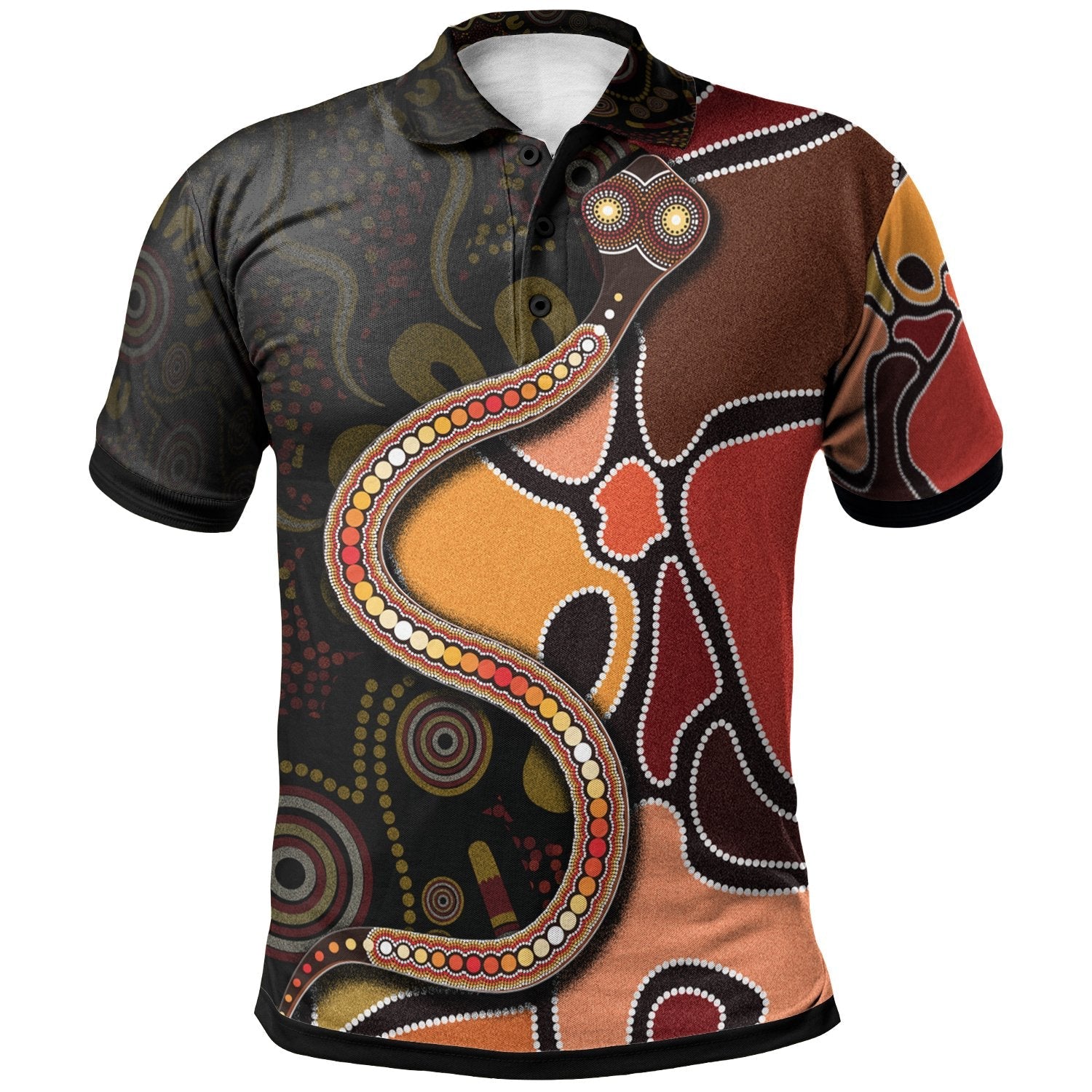 Polo Shirts - Aboriginal Snake With Dot Painting - Vibe Hoodie Shop