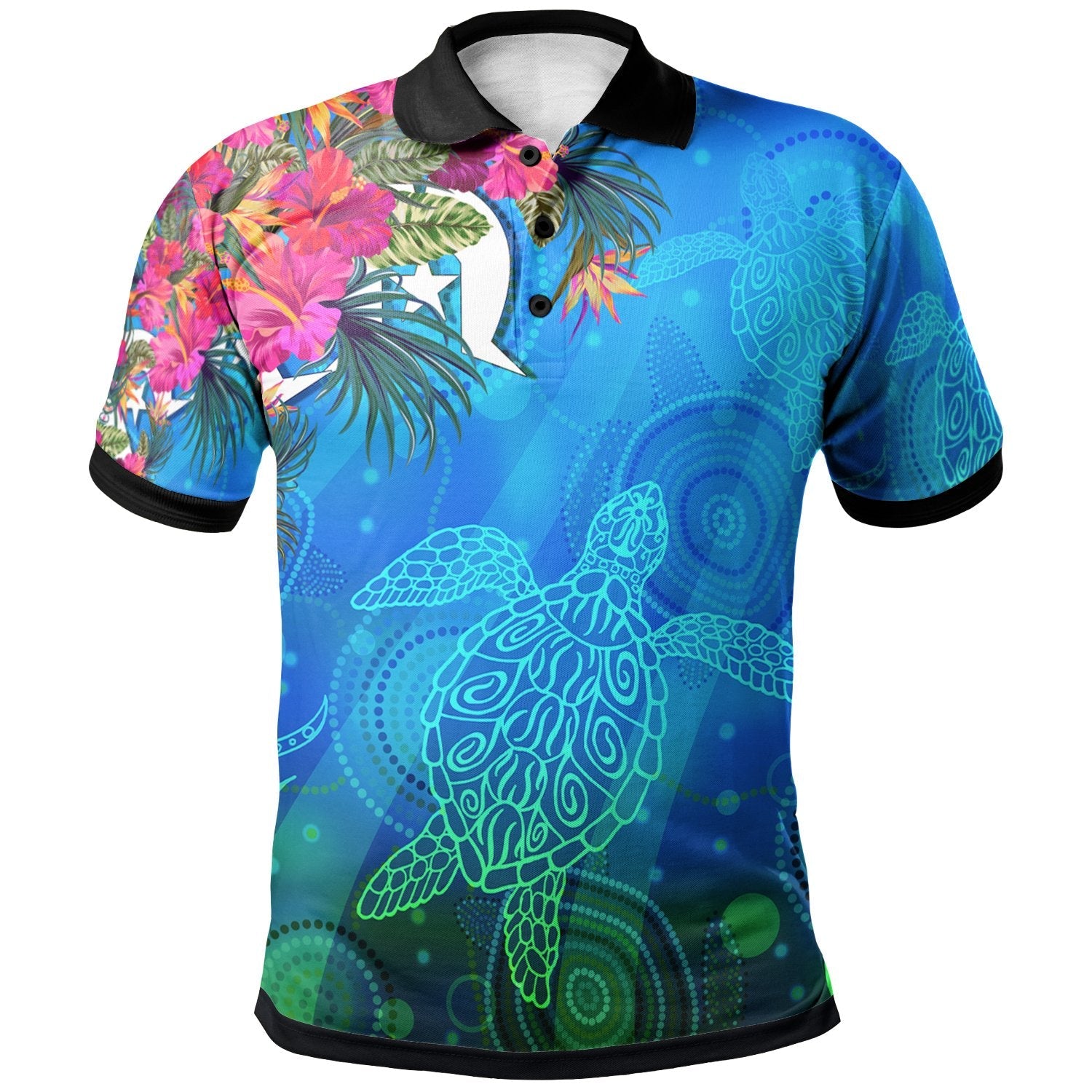 Polo - Torres Strait Blue Sea With Hibiscus - Vibe Hoodie Shop