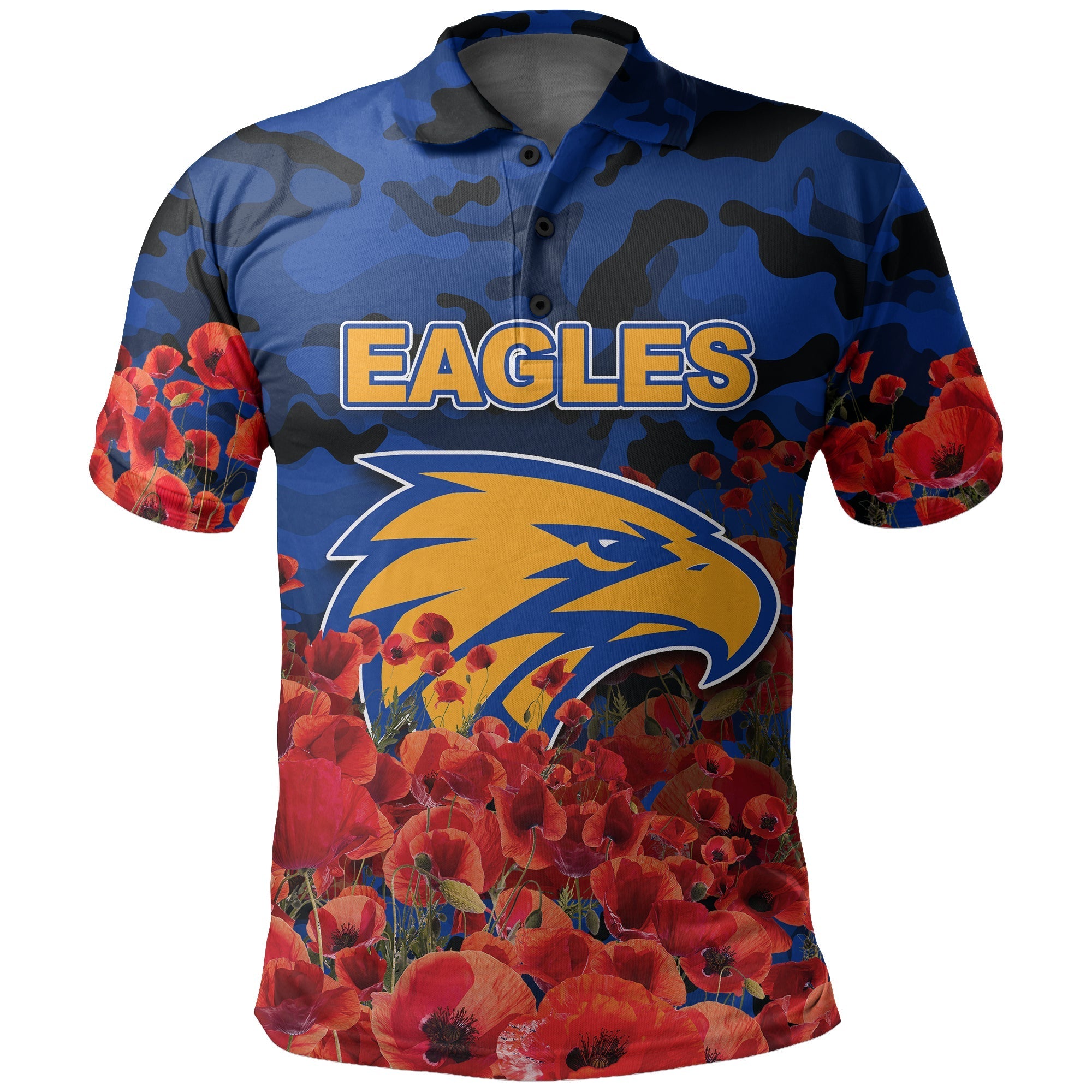 ANZAC Day West Coast Eagles Polo Shirt Poppy Flowers With Army Patterns - Vibe Hoodie Shop